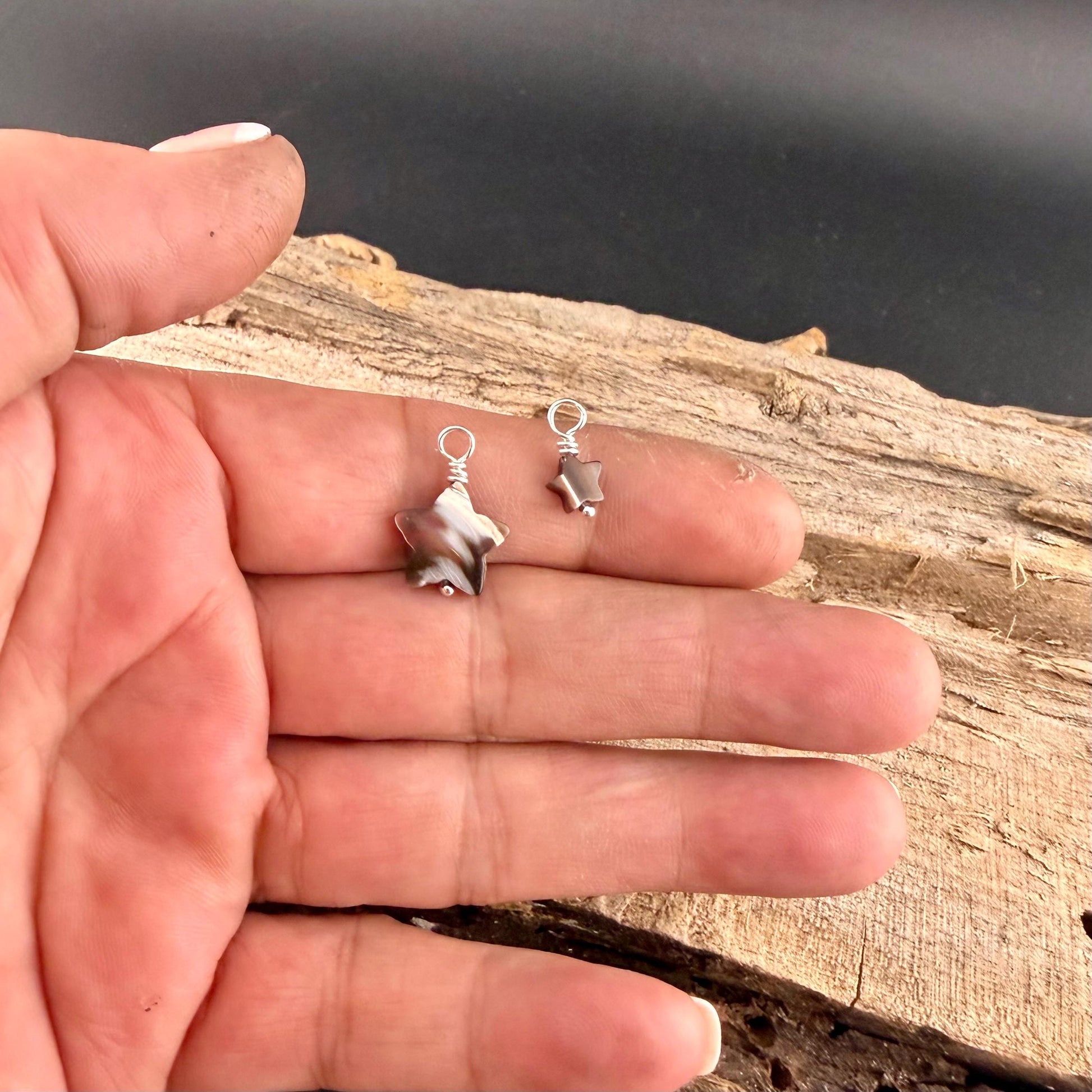 Mother of Pearl Star Bead Charms • 6mm & 13mm Sterling Silver Wrapped