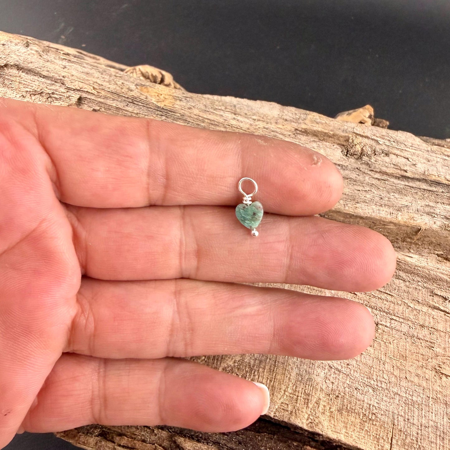 African Green Dragon Heart • 6mm Tiny Stone Charm • Sterling Wrapped