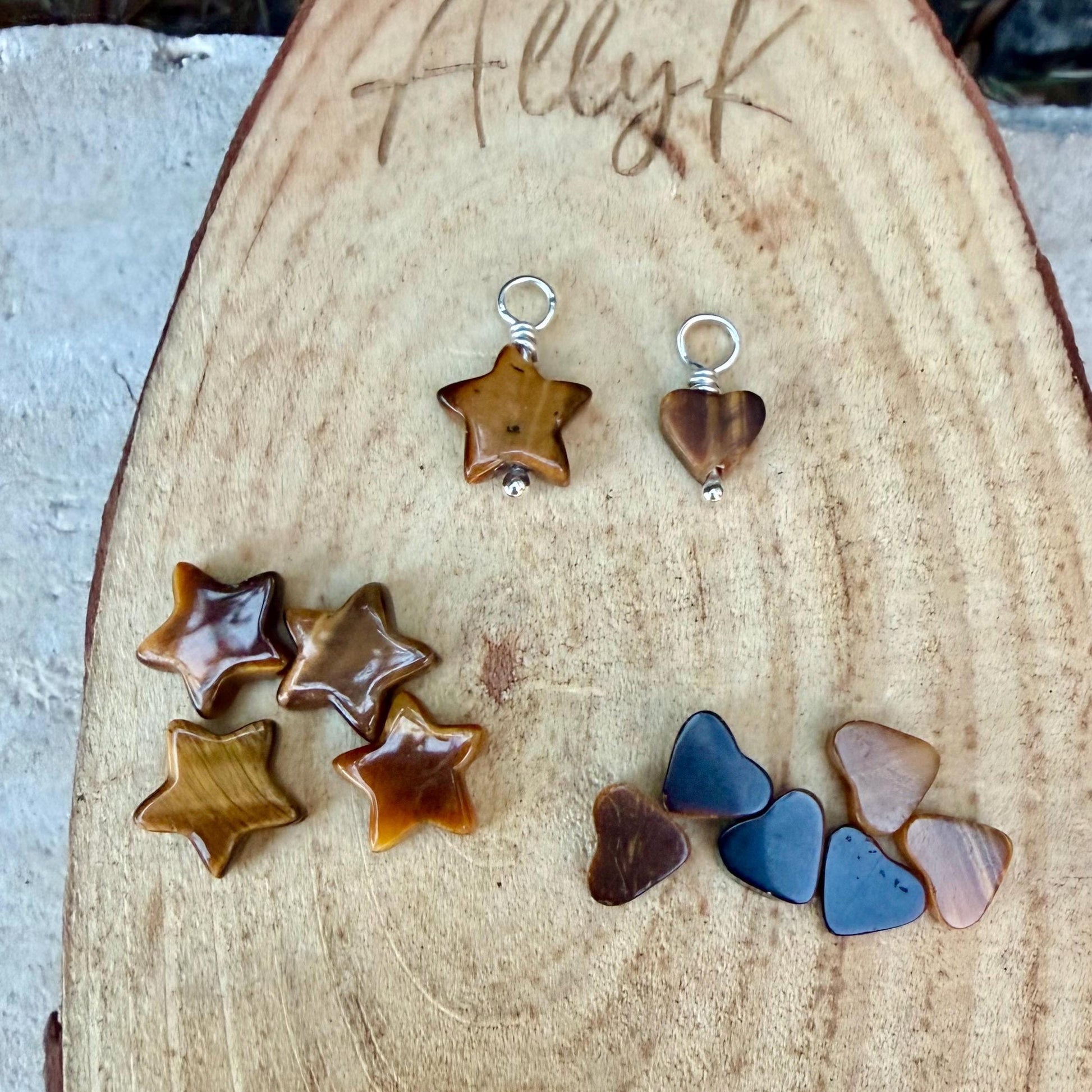 Tiger’s Eye Heart & Star Charms • 6–7mm Hearts • 10mm Star Gemstones
