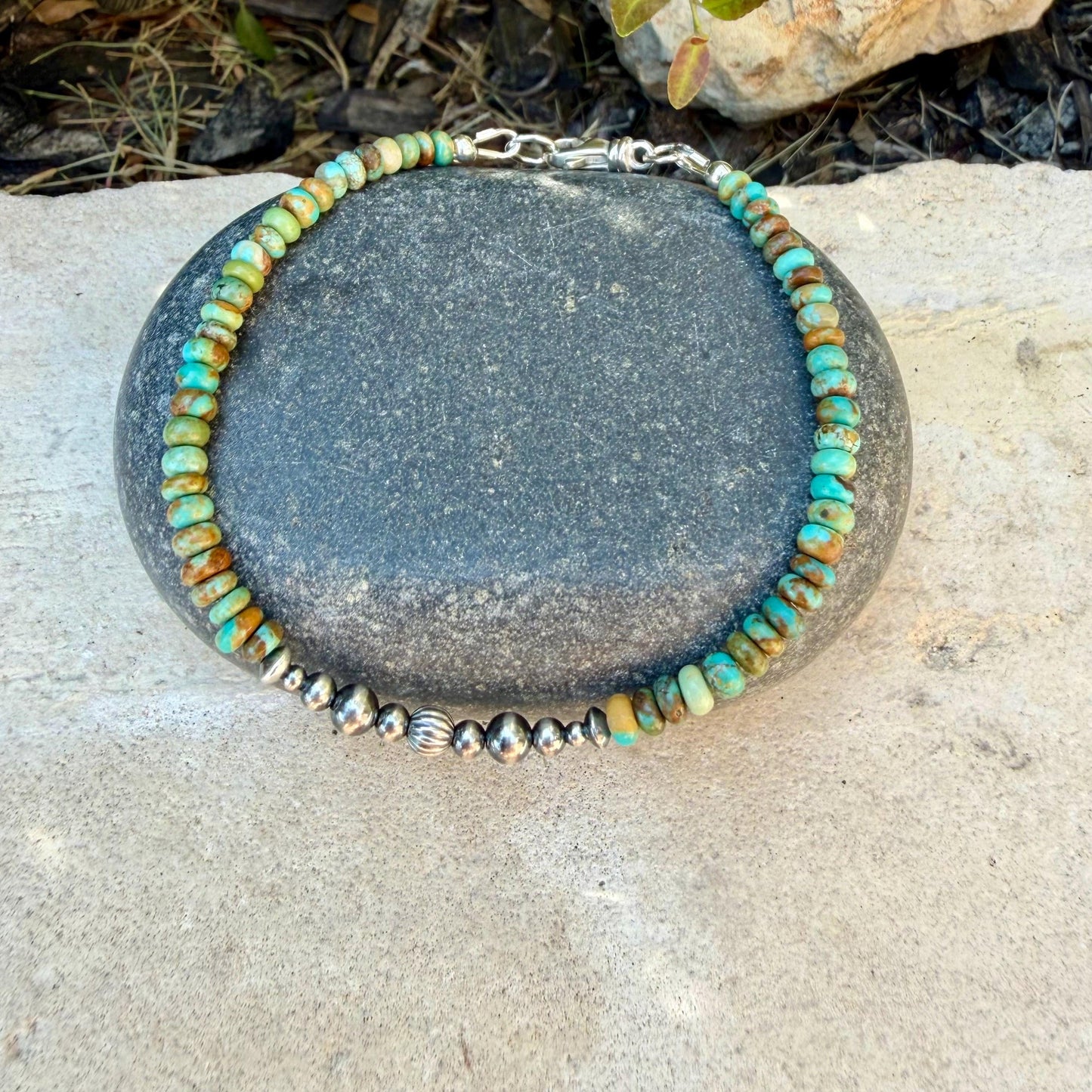 Kingman Green Turquoise & Desert Pearl Bracelet | Sterling Silver Southwestern Jewelry