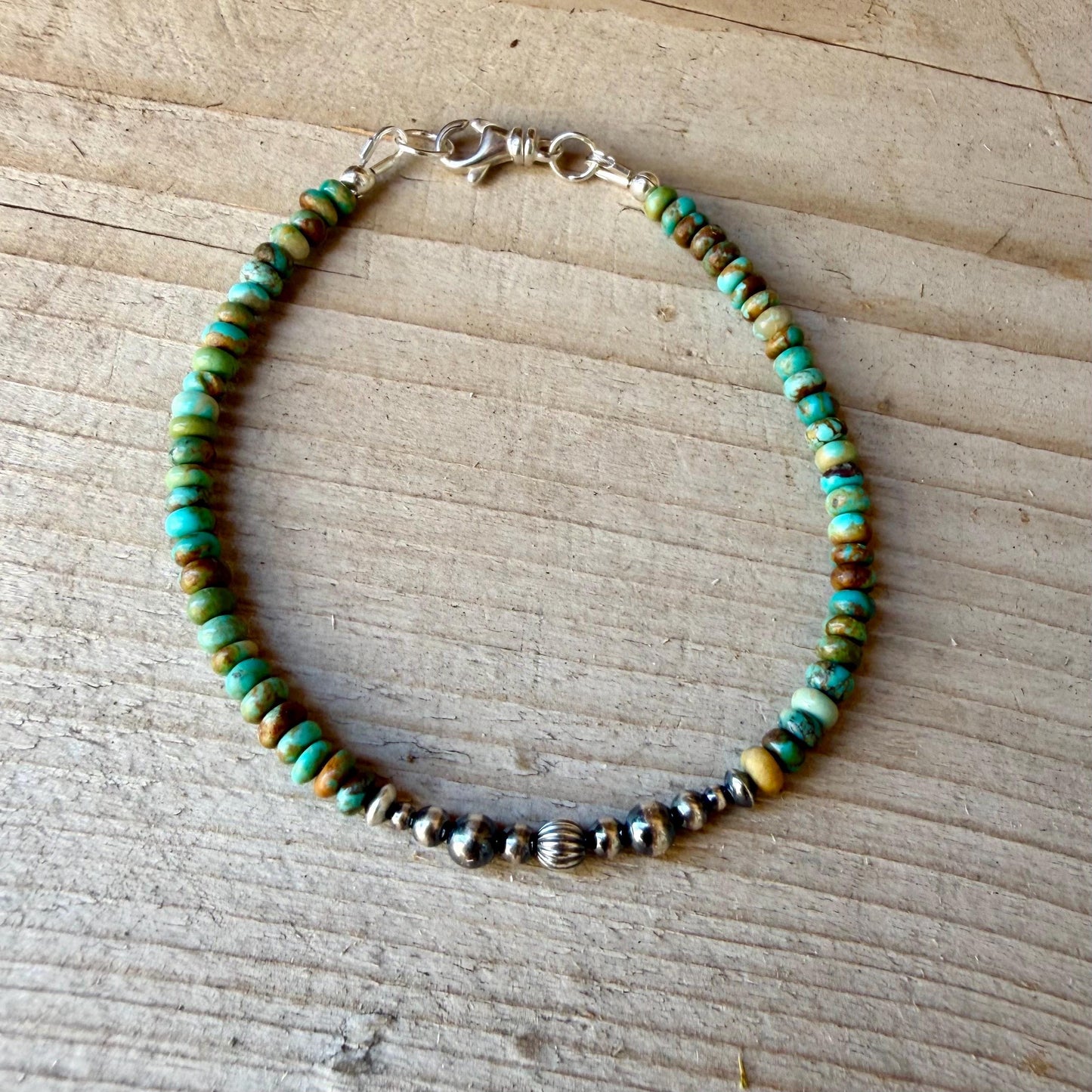 Kingman Green Turquoise & Desert Pearl Bracelet | Sterling Silver Southwestern Jewelry