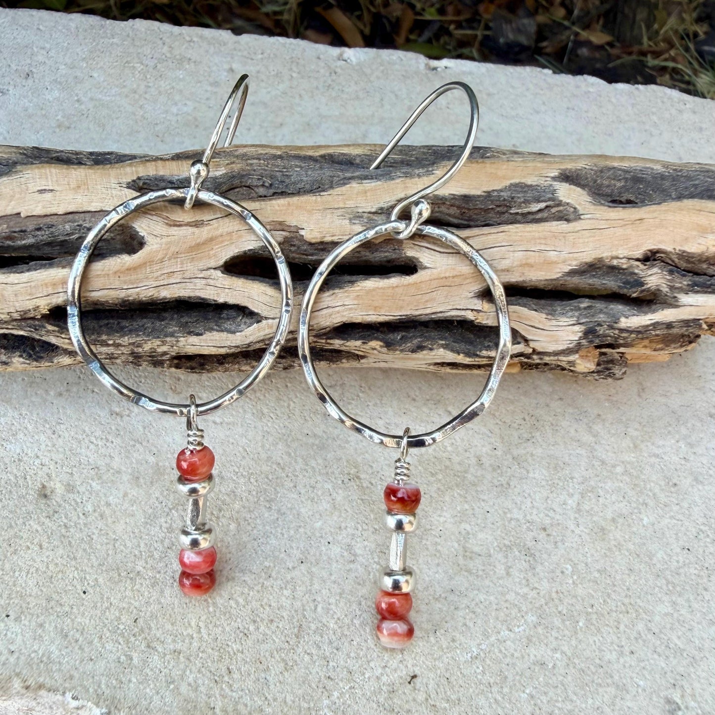 Spiny Oyster Circle Earrings • Sterling Silver • Southwestern Jewelry