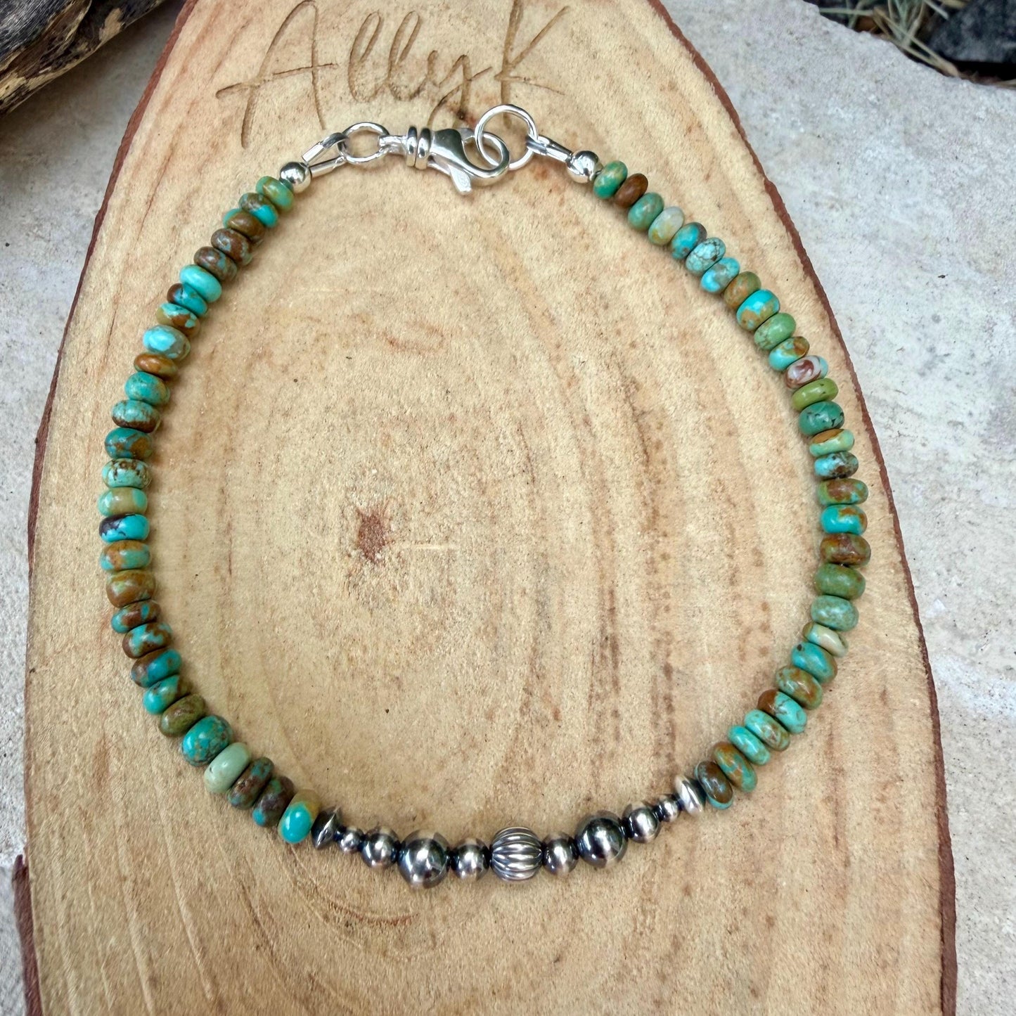 Green Turquoise & Desert Pearl Anklet • Dainty Southwestern Boho Jewelry