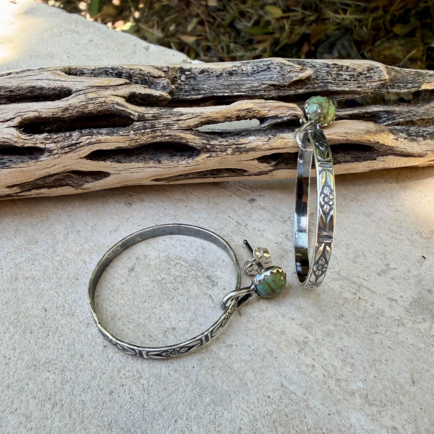 Turquoise Sterling Silver Butterfly‑Floral Hoop Earrings • 6mm Kingman Turquoise • Custom Colors