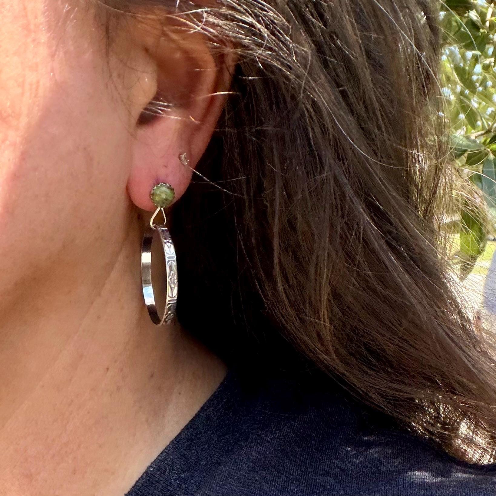 Turquoise Sterling Silver Butterfly‑Floral Hoop Earrings • 6mm Kingman Turquoise • Custom Colors