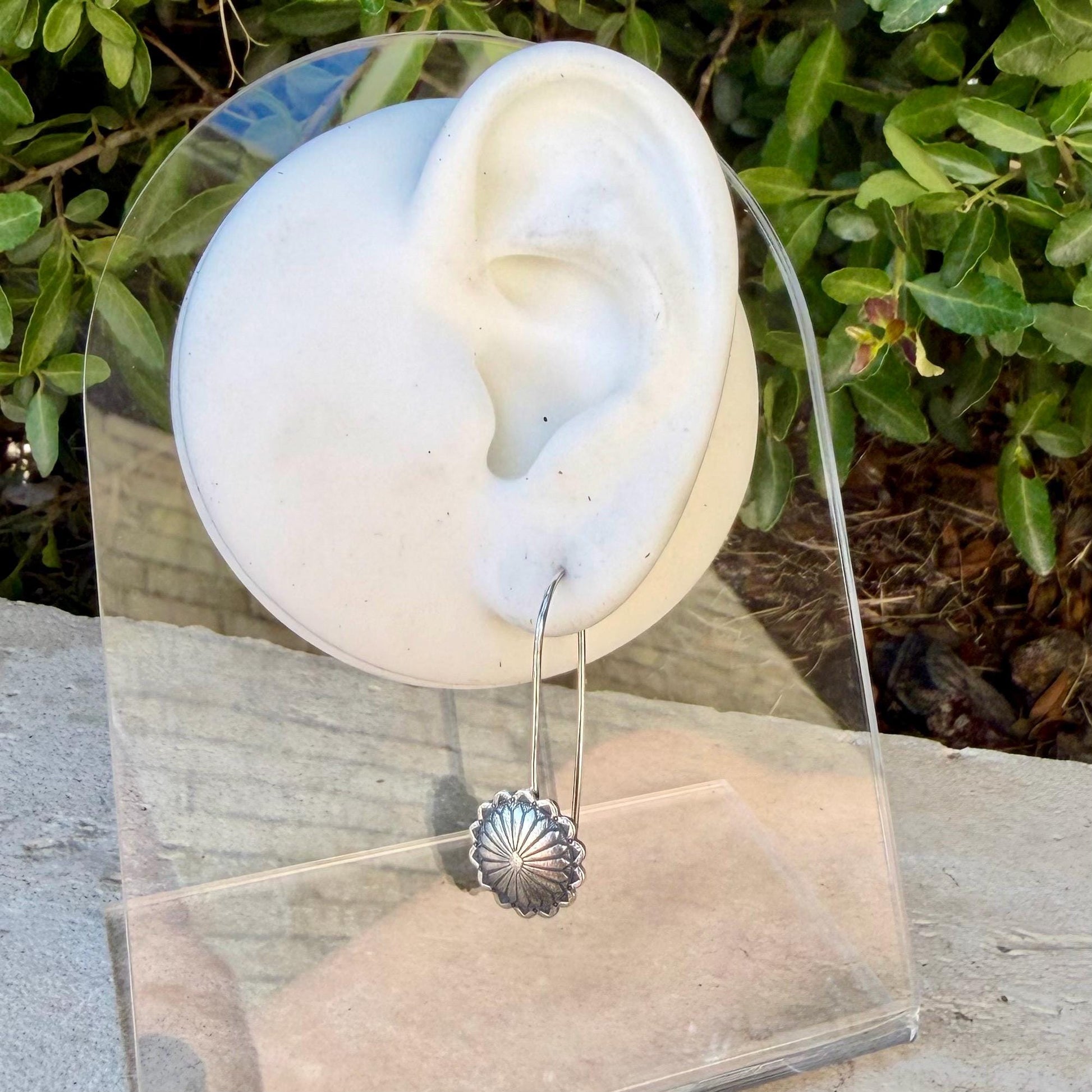 Sterling Concho Drop Earrings • Oval or Round Scalloped • Argentium Ear Wires • 18g 20g