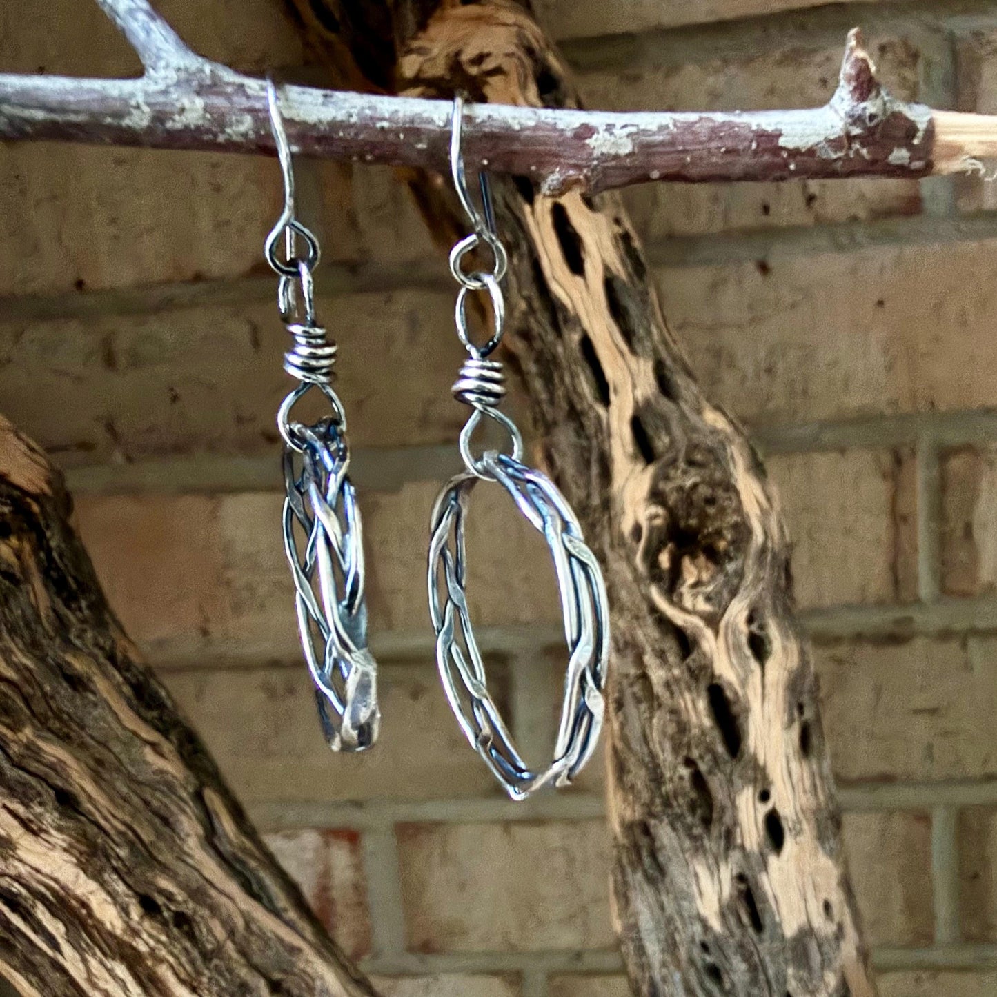 Rustic Silver Hoop Earrings • Argentium Braided Wire • 2 Inch Drop