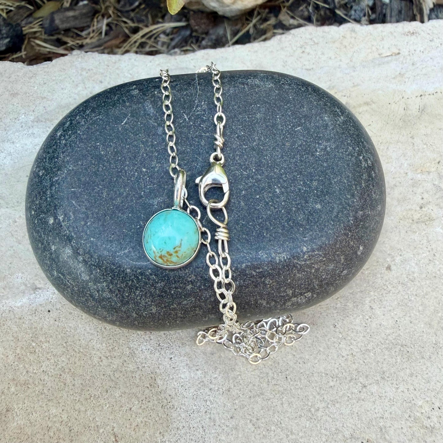 Turquoise Sterling Silver Pendant Necklace • Minimalist Southwestern Style