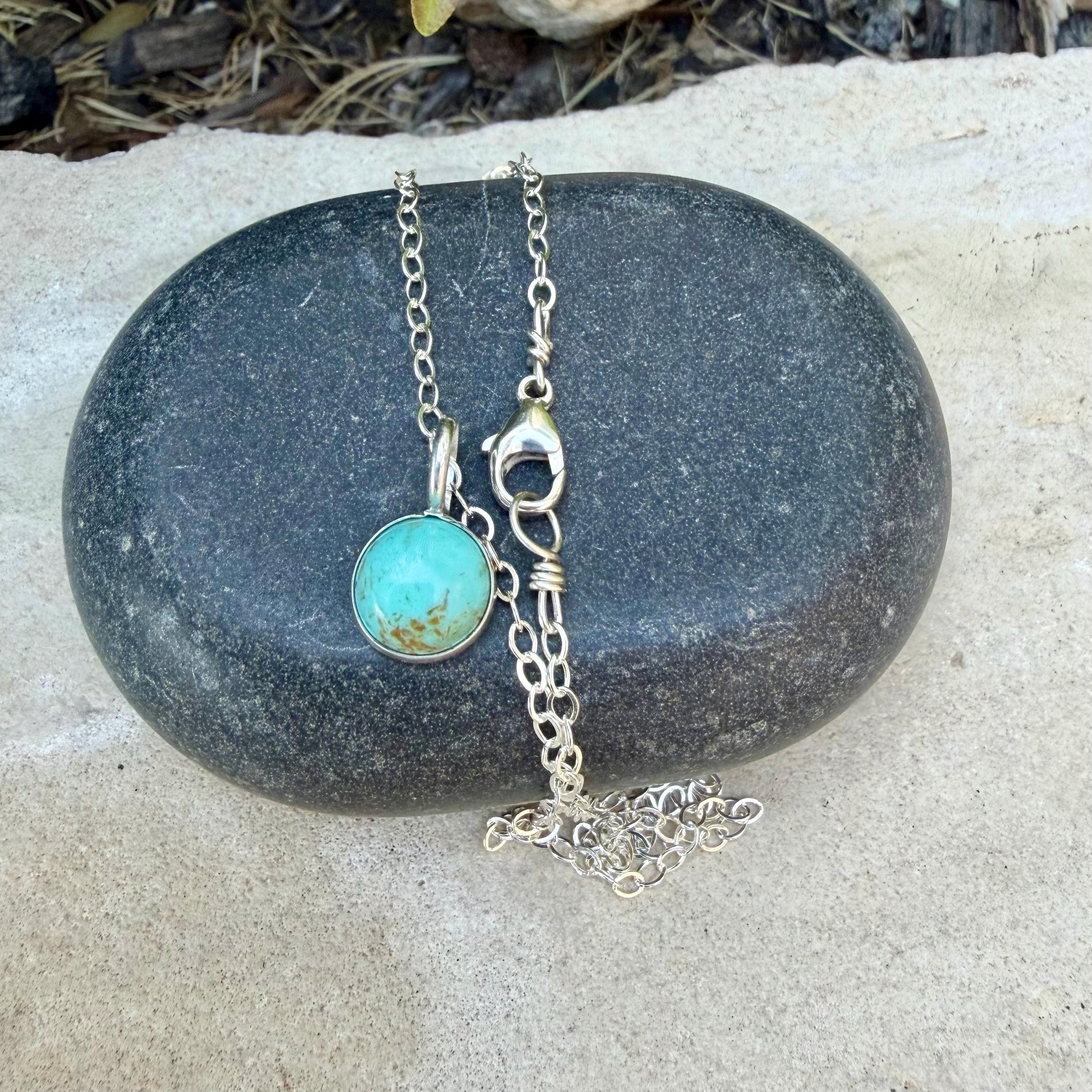 Turquoise Sterling Silver Pendant Necklace • Minimalist Southwestern Style