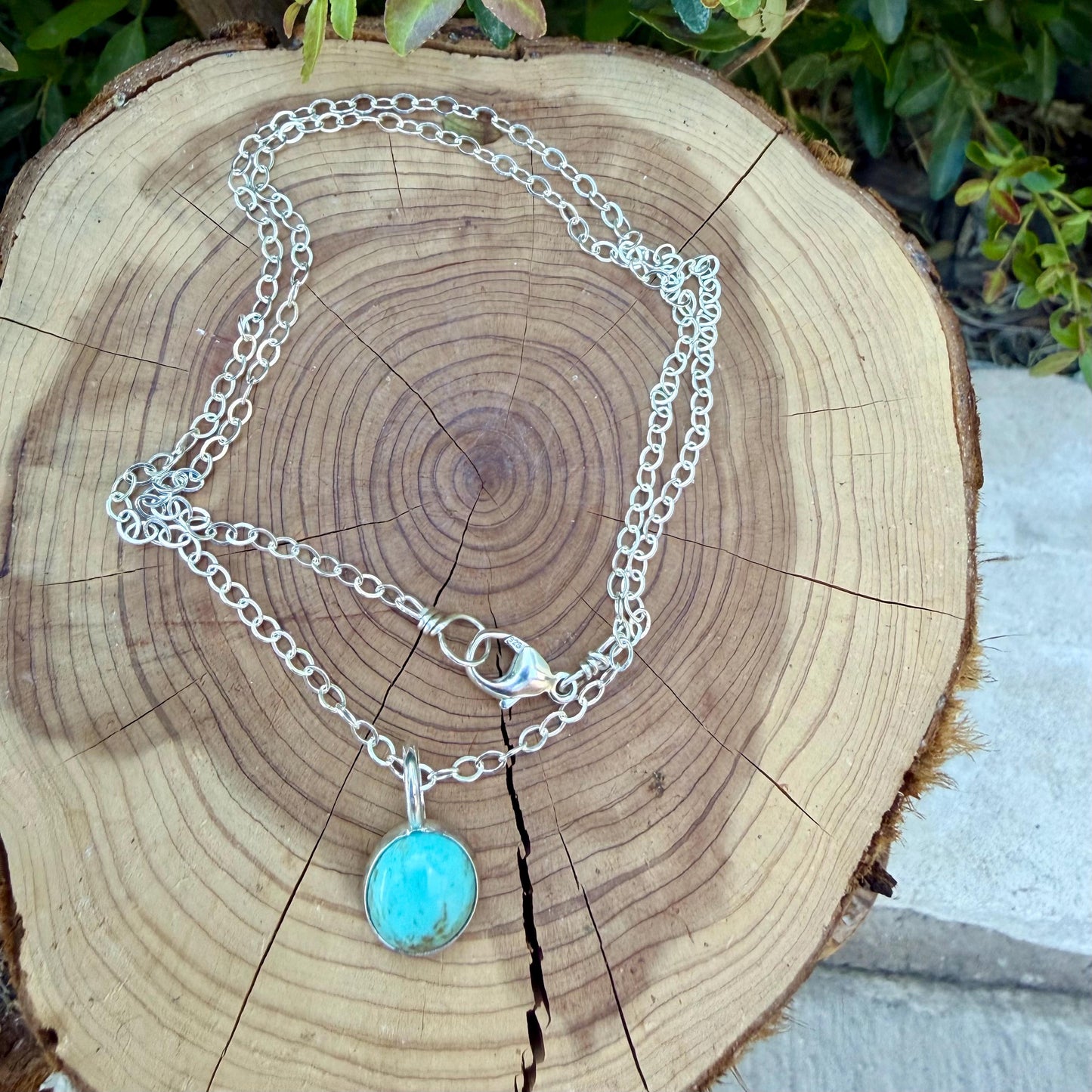 Turquoise Sterling Silver Pendant Necklace • Minimalist Southwestern Style