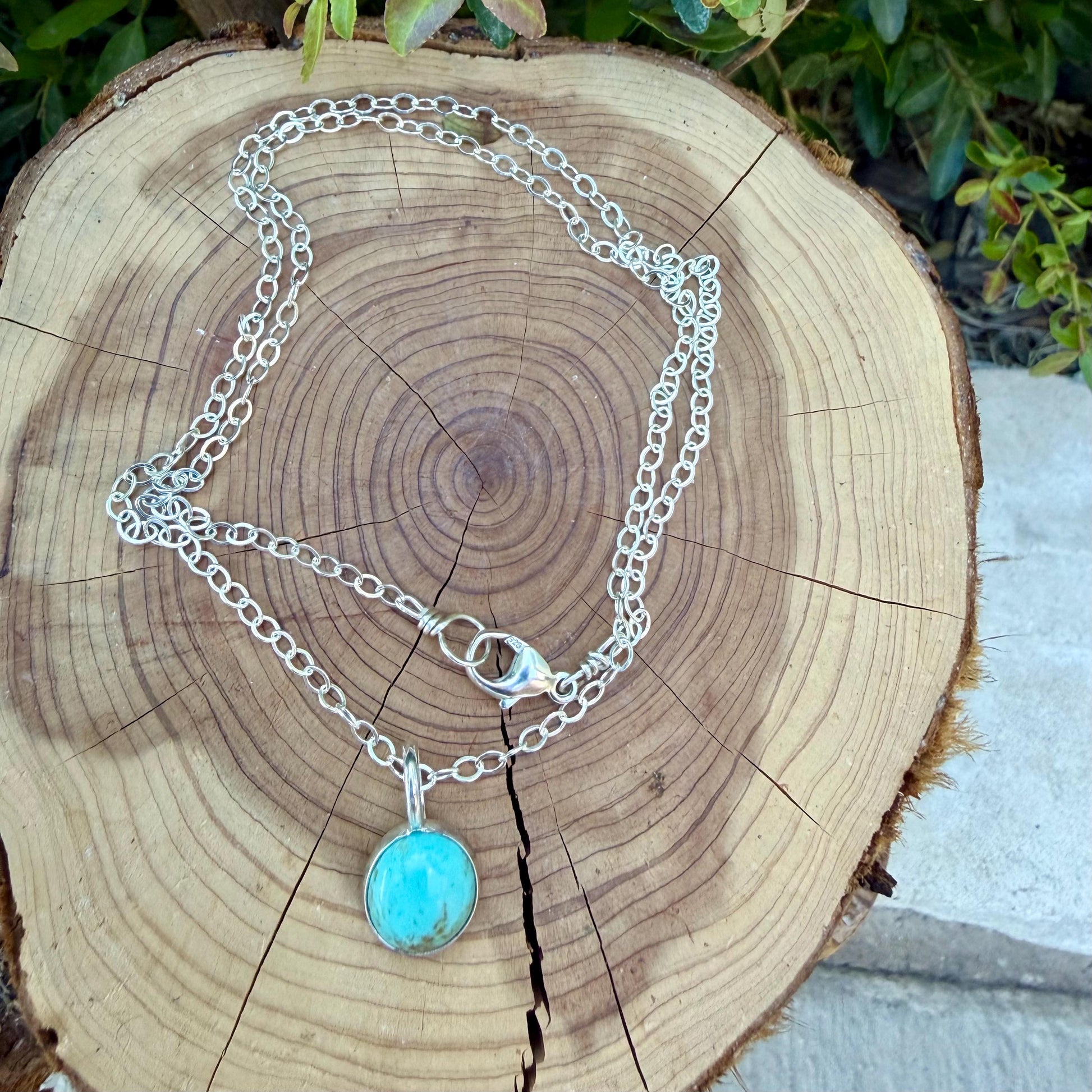 Turquoise Sterling Silver Pendant Necklace • Minimalist Southwestern Style