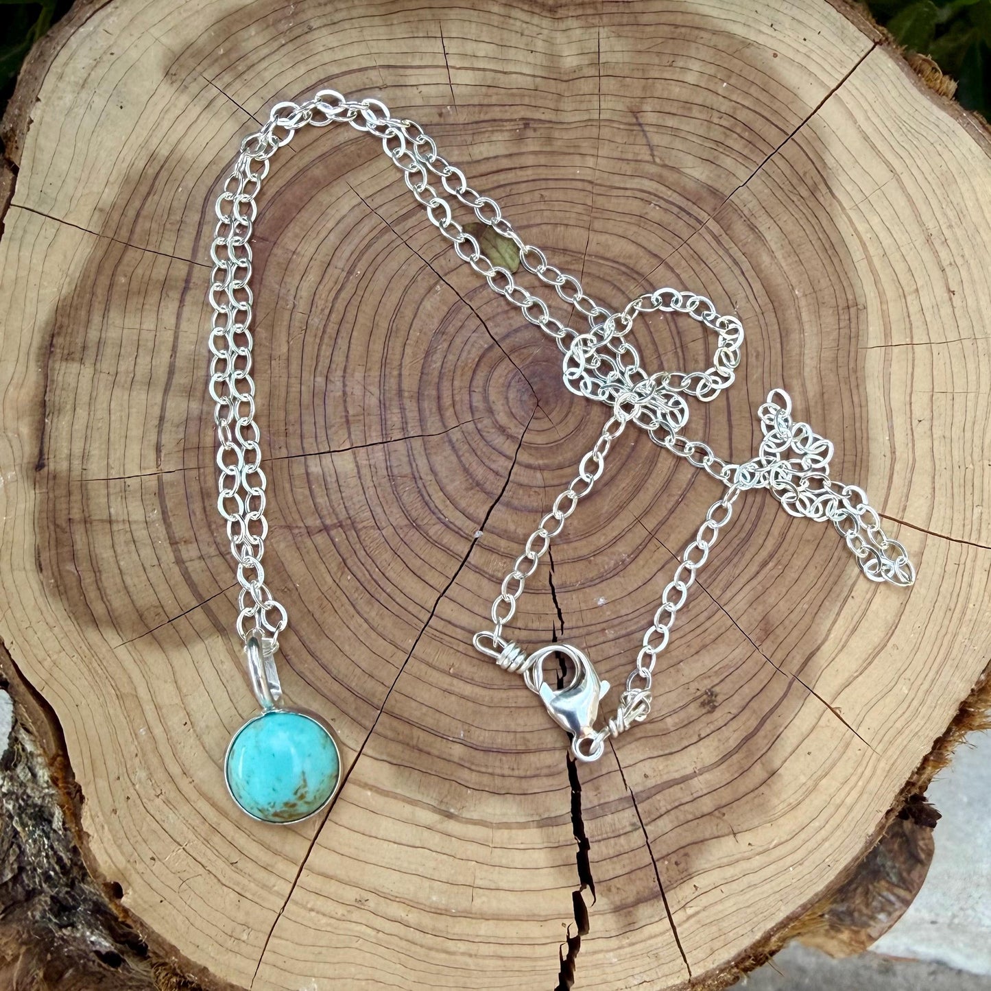 Turquoise Sterling Silver Pendant Necklace • Minimalist Southwestern Style