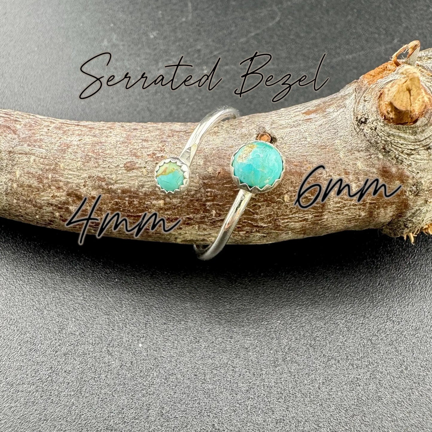 Kingman Turquoise Sterling Silver Ring • Adjustable Double Bezel • Smooth or Serrated