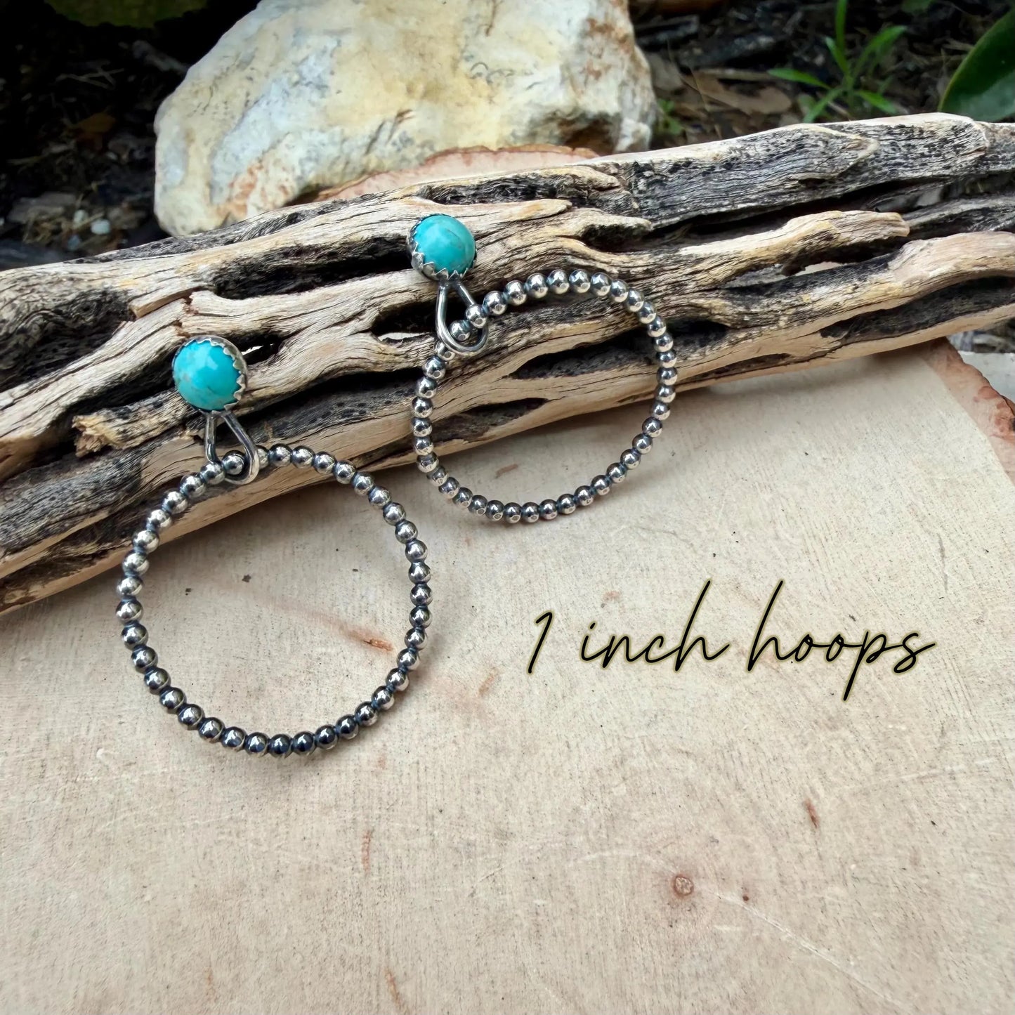Sterling Silver Turquoise Hoop & Post Earrings • 6mm Kingman Turquoise • Custom Size