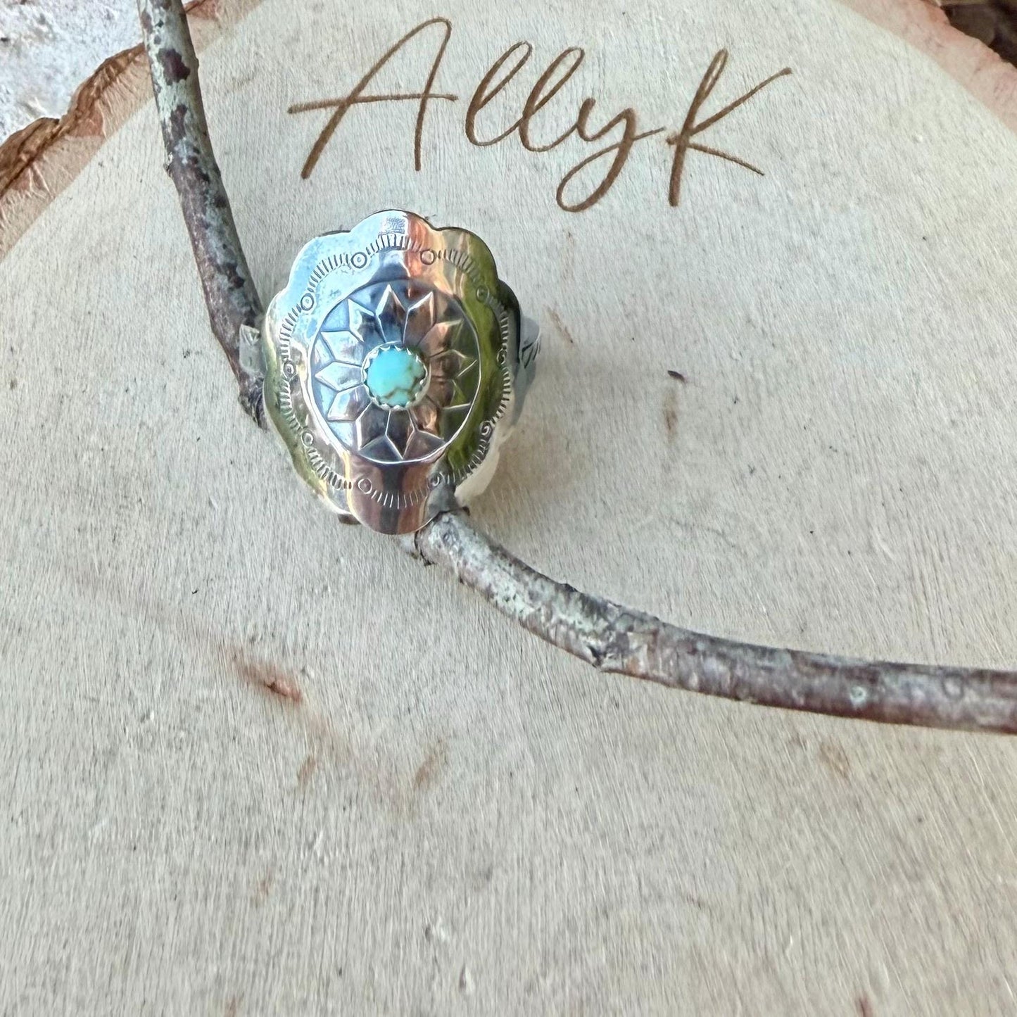 Turquoise Concho Sunflower Ring in Sterling Silver