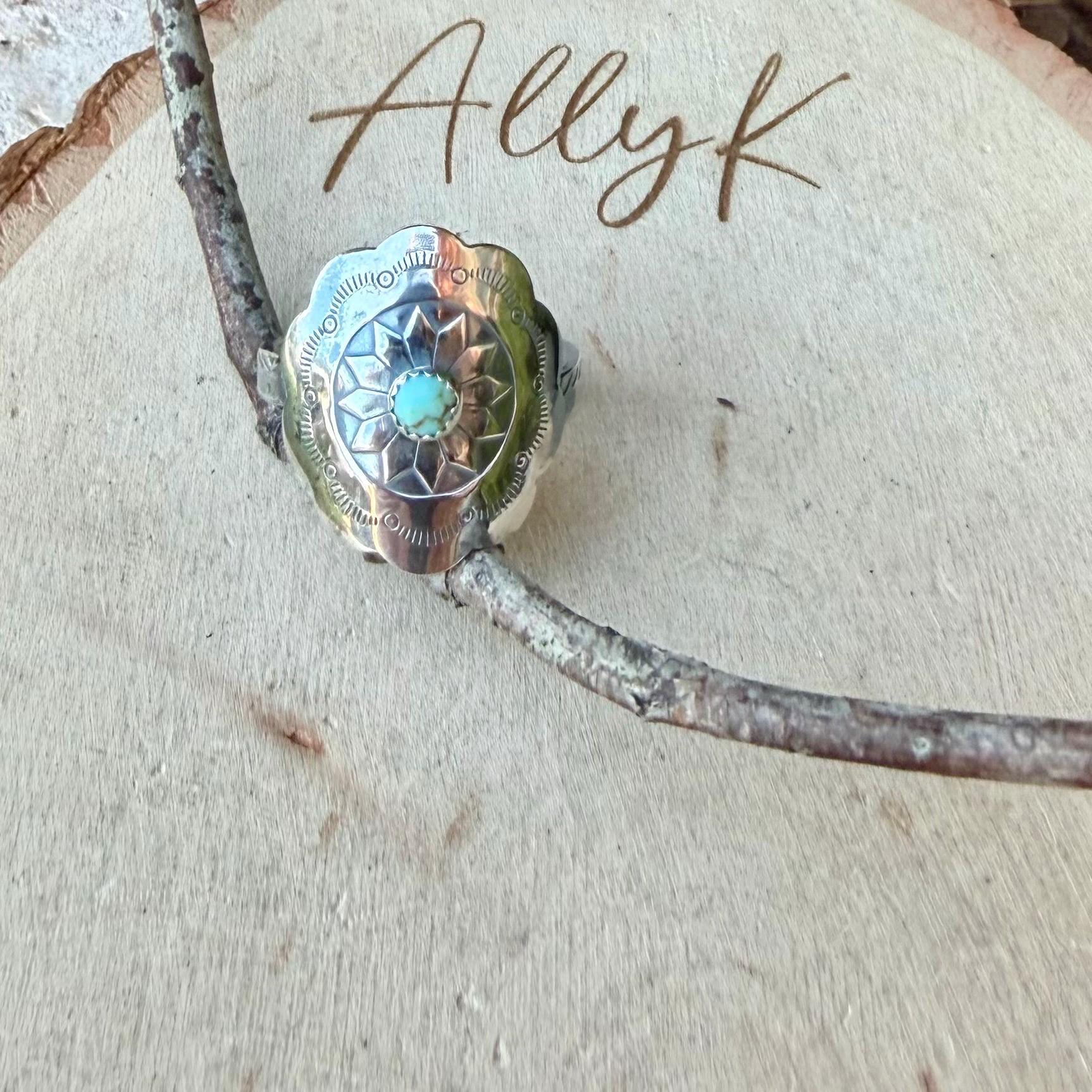 Turquoise Concho Sunflower Ring in Sterling Silver