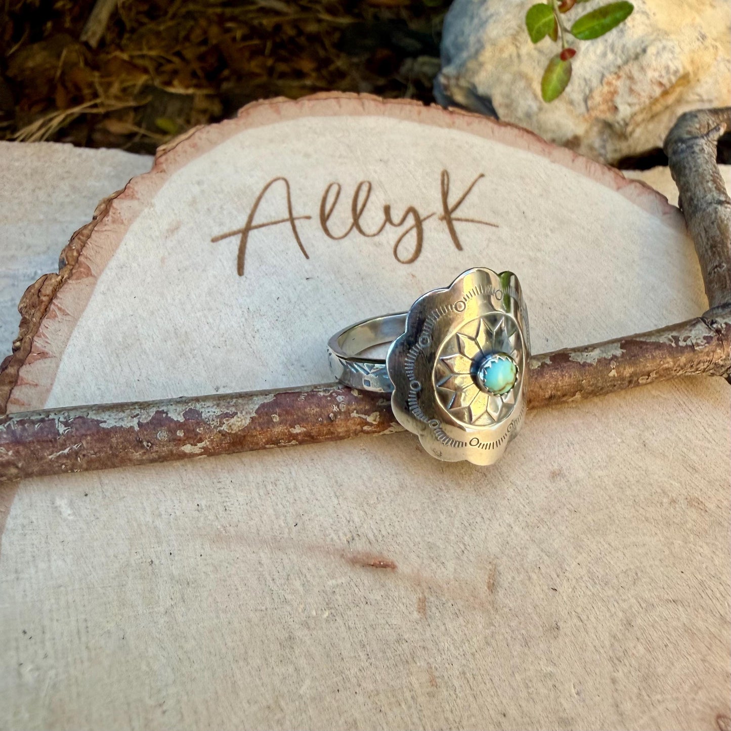 Turquoise Concho Sunflower Ring in Sterling Silver