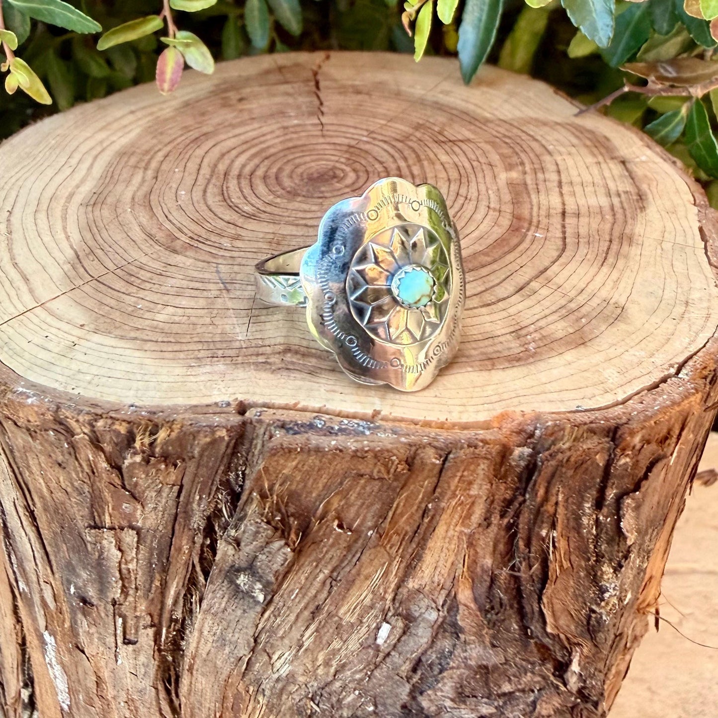 Turquoise Concho Sunflower Ring in Sterling Silver