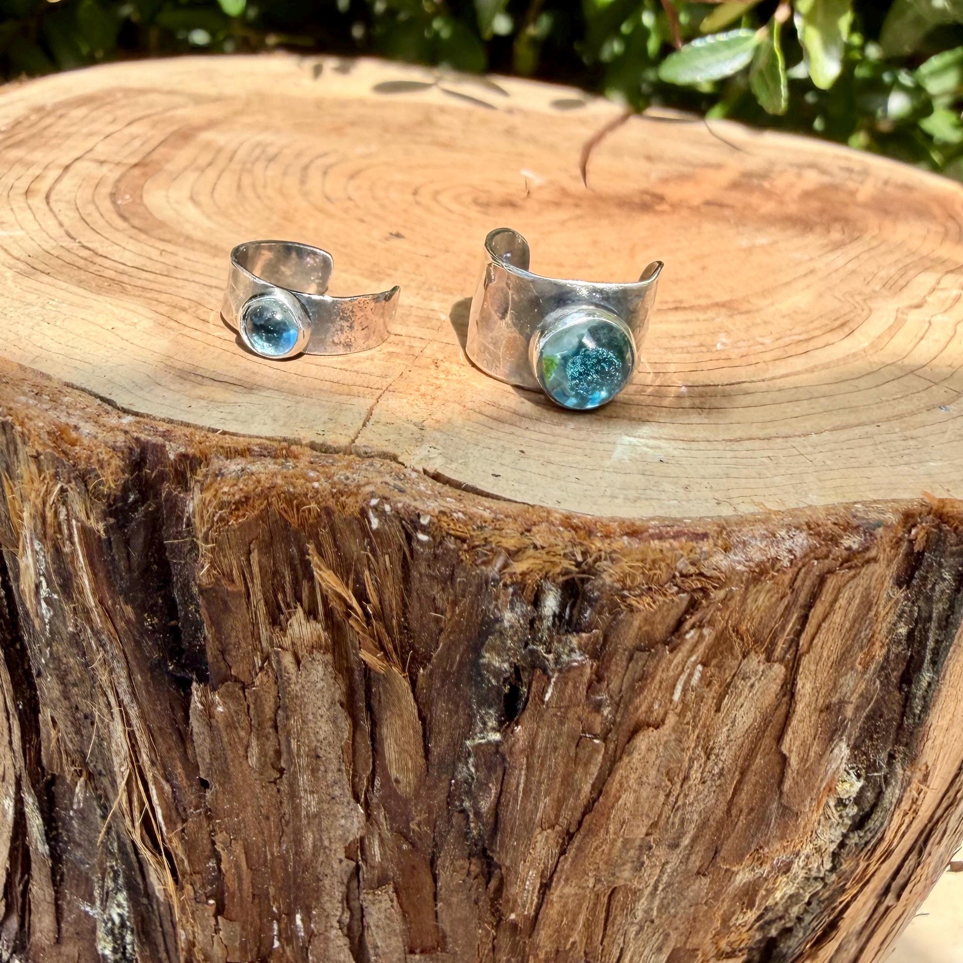 Swiss Blue Topaz Ear Cuff • Hammered Sterling Silver • No Piercing • 4mm or 7mm