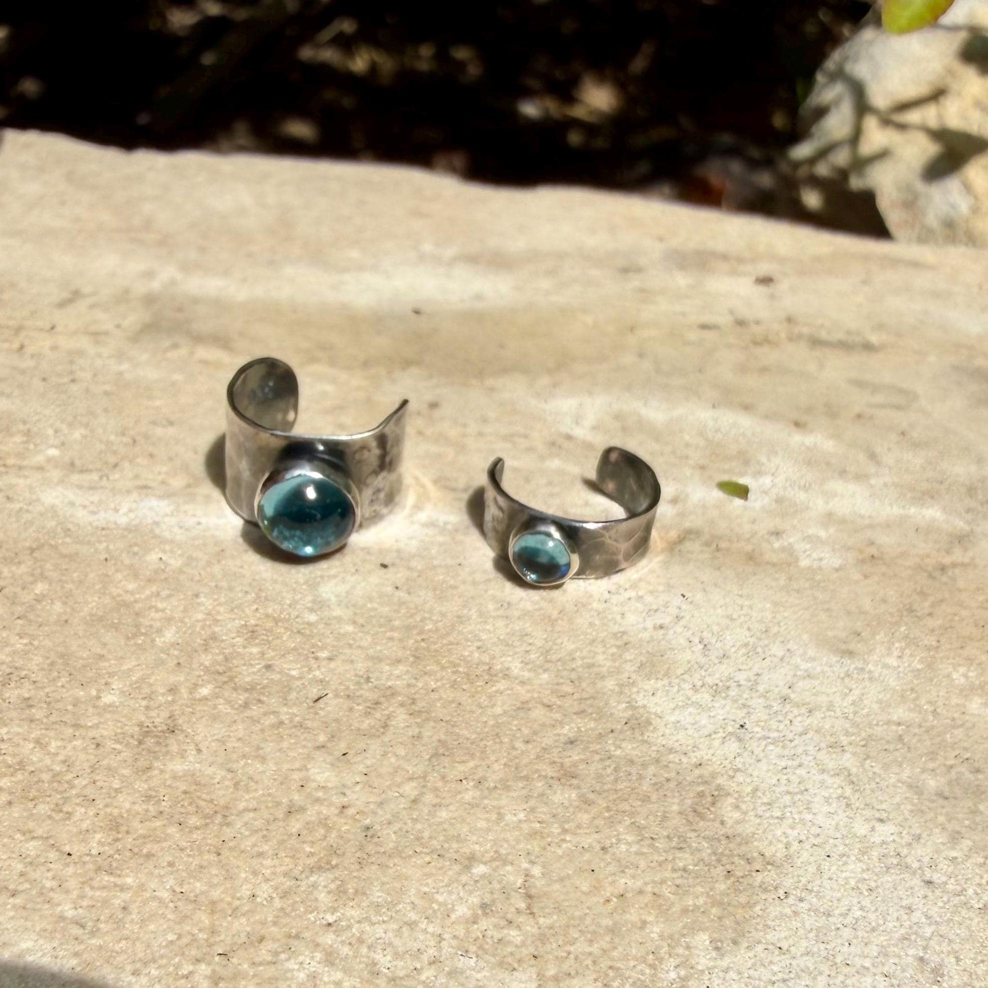 Swiss Blue Topaz Ear Cuff • Hammered Sterling Silver • No Piercing • 4mm or 7mm