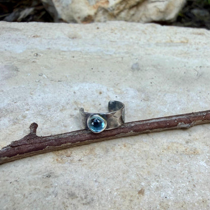 Swiss Blue Topaz Ear Cuff • Hammered Sterling Silver • No Piercing • 4mm or 7mm