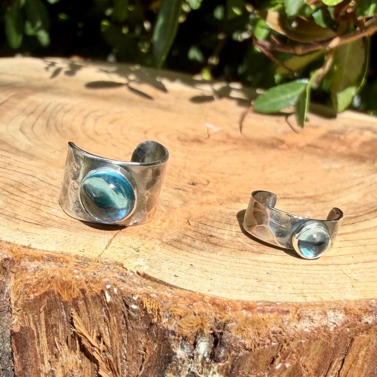 Swiss Blue Topaz Ear Cuff • Hammered Sterling Silver • No Piercing • 4mm or 7mm