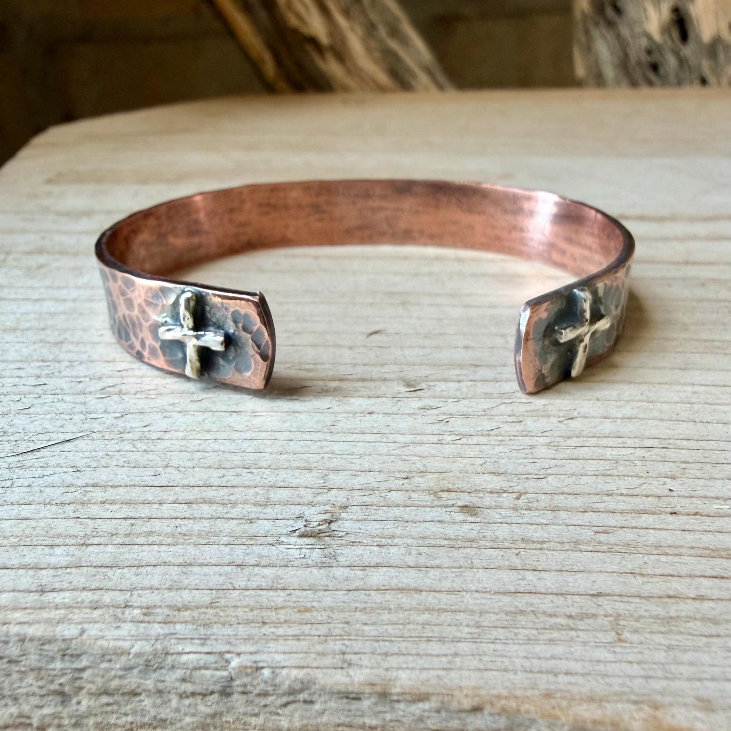 Copper Cross Cuff Bracelet • Sterling Mixed Metal Cross • Western Faith Jewelry