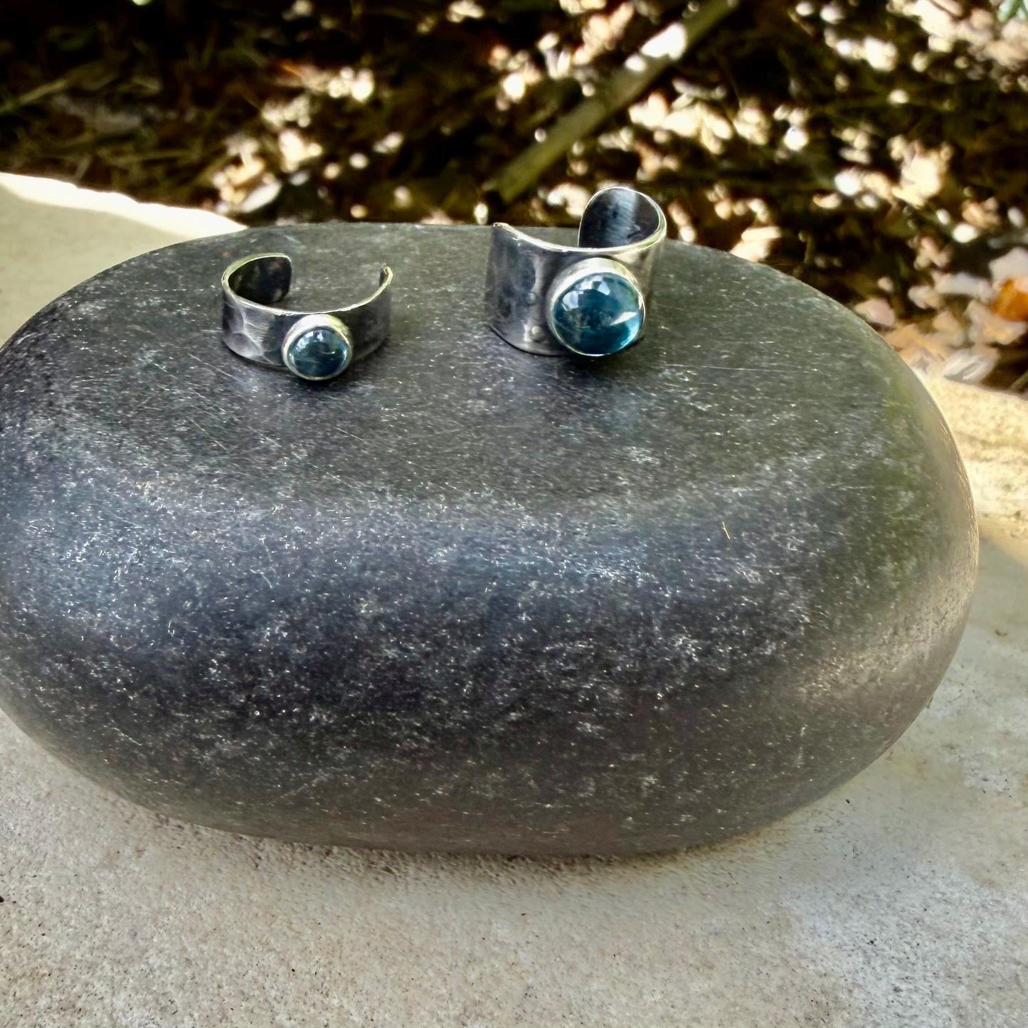 Swiss Blue Topaz Ear Cuff • Hammered Sterling Silver • No Piercing • 4mm or 7mm