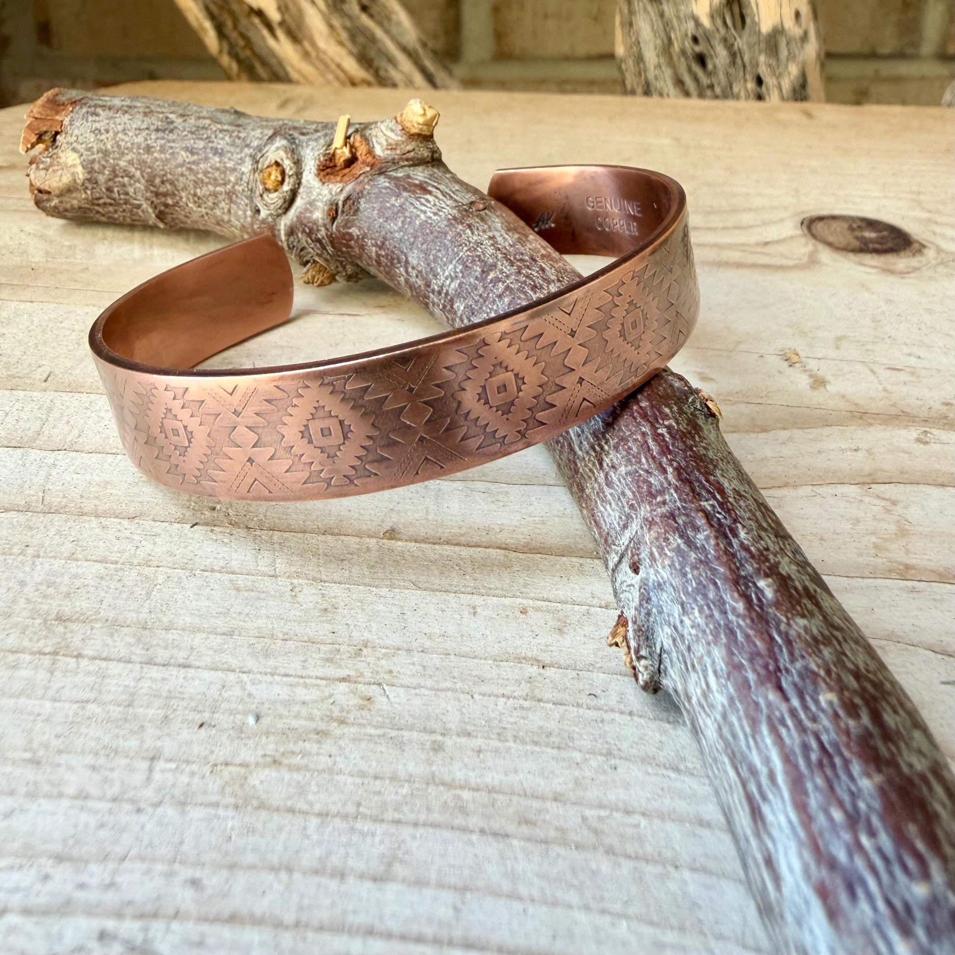 Southwest Copper Embossed Cuff • Raw Copper Bracelet • Hand‑Forged Western Jewelry