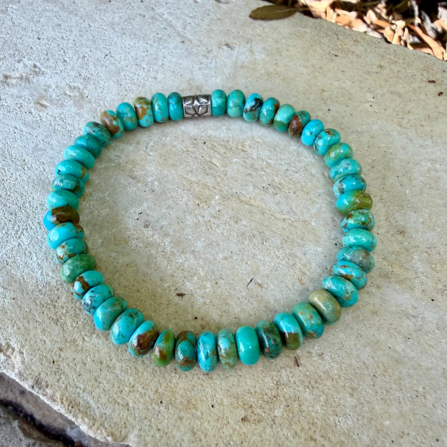 Kingman Turquoise Stretch Bracelet • Blue‑Green Brown Southwest Jewelry