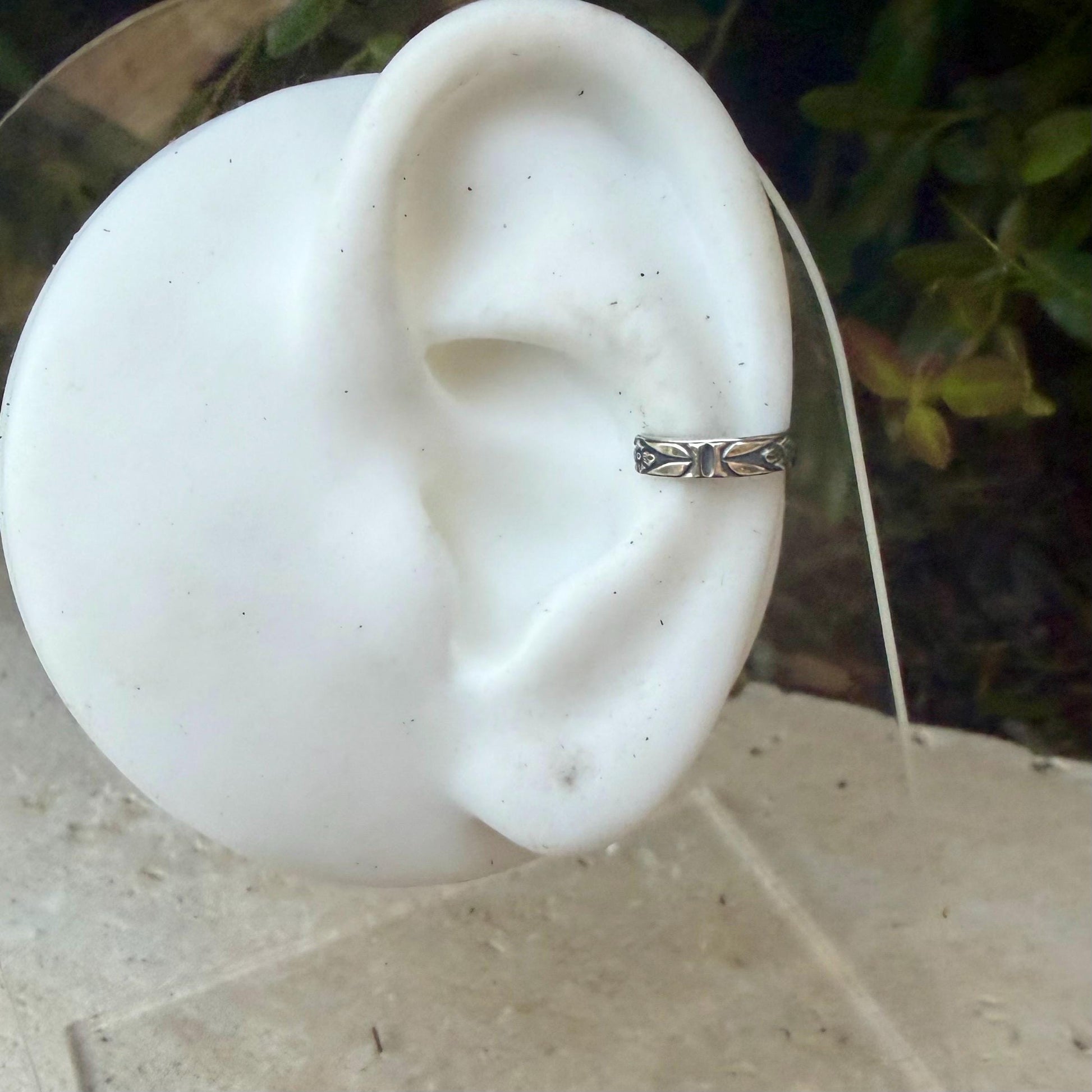 Floral Butterfly Sterling Silver Ear Cuff • Faux Conch • No Piercing • Minimalist Unisex Jewelry