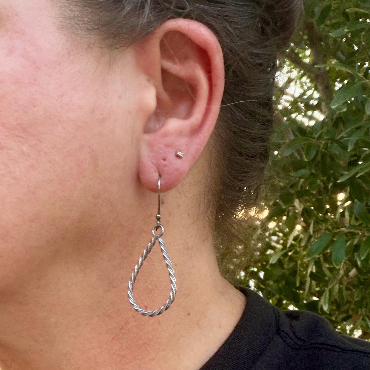 Sterling Silver Teardrop Drop Earrings – Rustic Twisted Wire Pattern