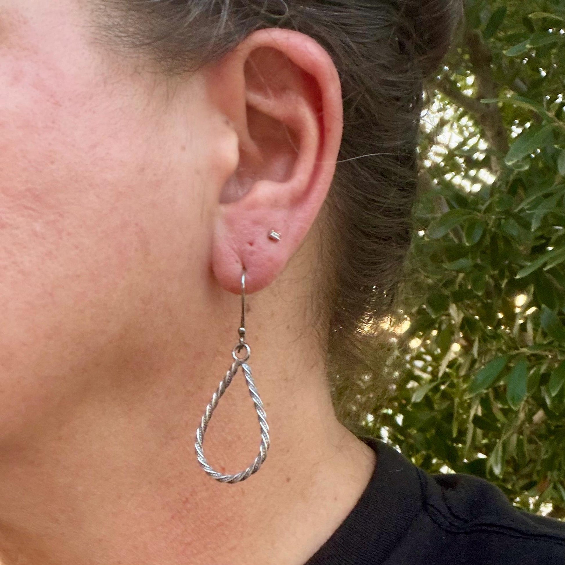 Sterling Silver Teardrop Drop Earrings – Rustic Twisted Wire Pattern