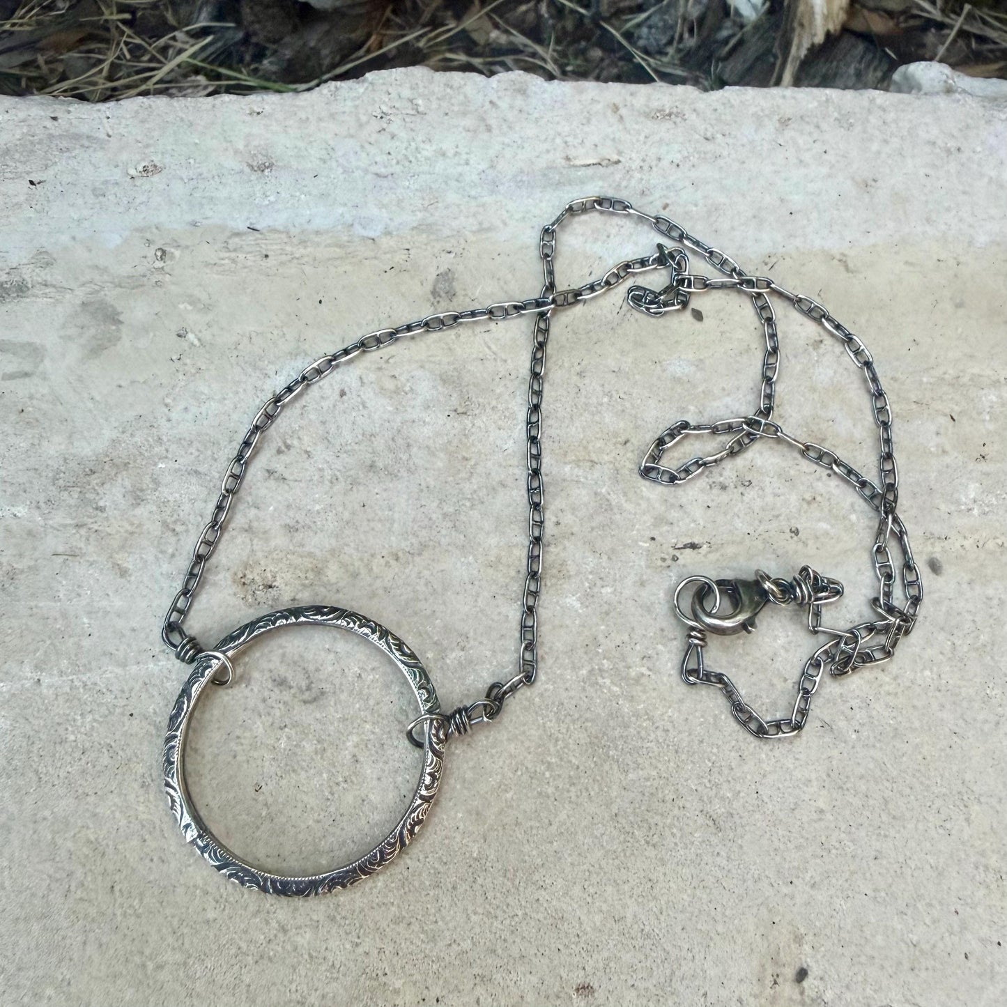 Sterling Silver Circle Necklace • Oxidized Silver Pendant • Everyday Minimalist