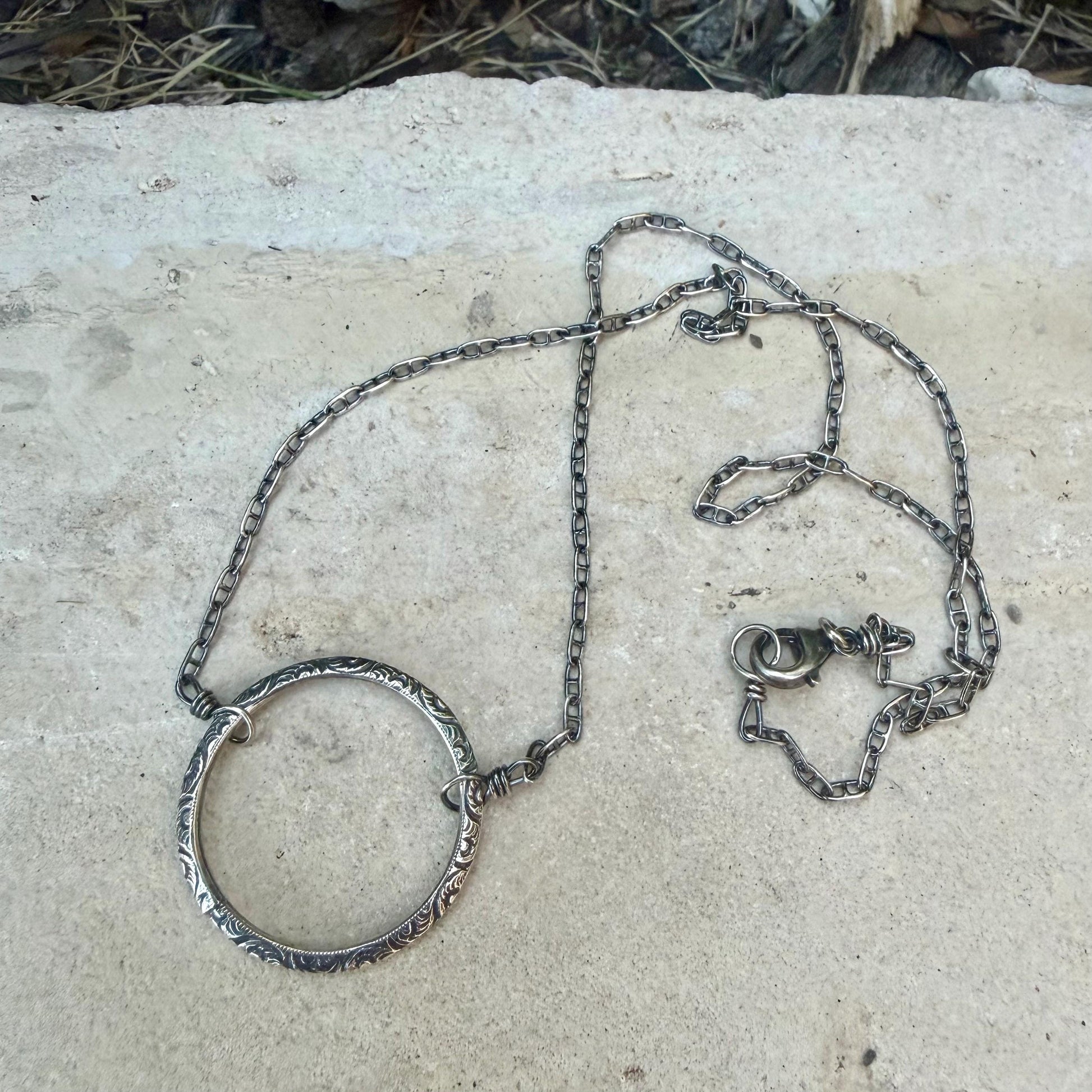 Sterling Silver Circle Necklace • Oxidized Silver Pendant • Everyday Minimalist