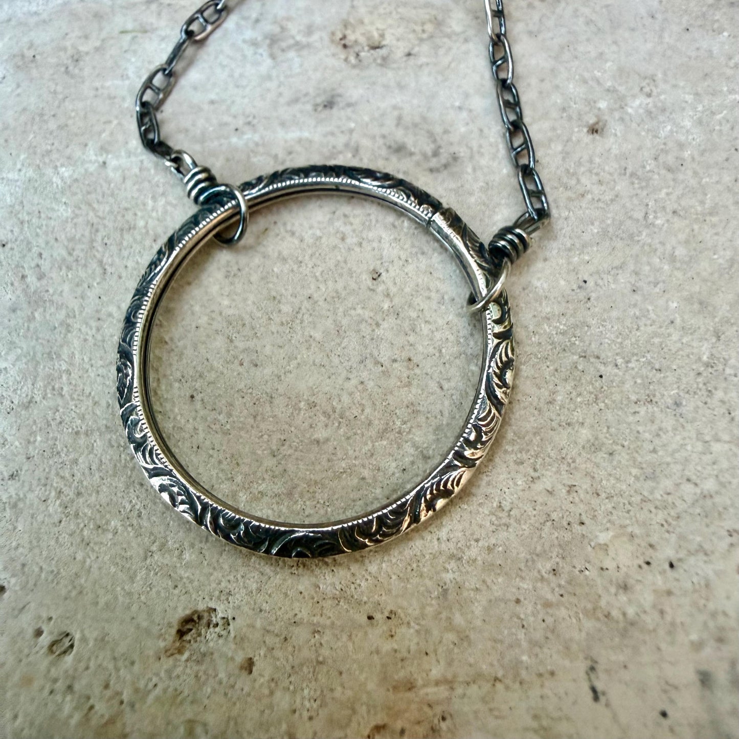 Sterling Silver Circle Necklace • Oxidized Silver Pendant • Everyday Minimalist