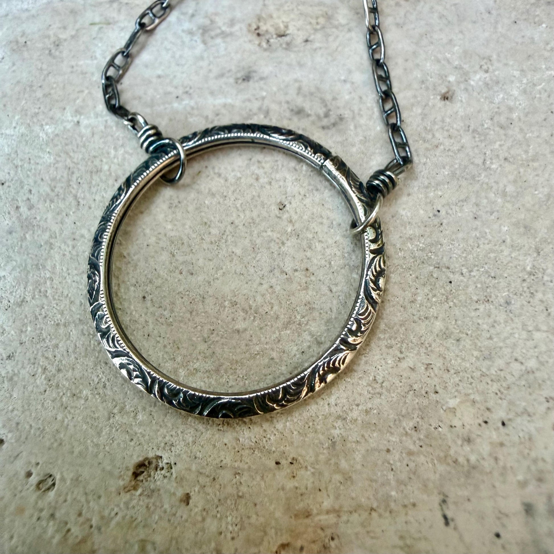 Sterling Silver Circle Necklace • Oxidized Silver Pendant • Everyday Minimalist