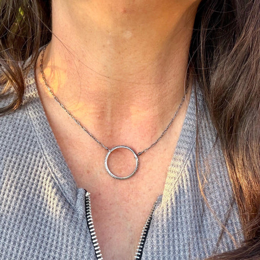Sterling Silver Circle Necklace • Oxidized Silver Pendant • Everyday Minimalist