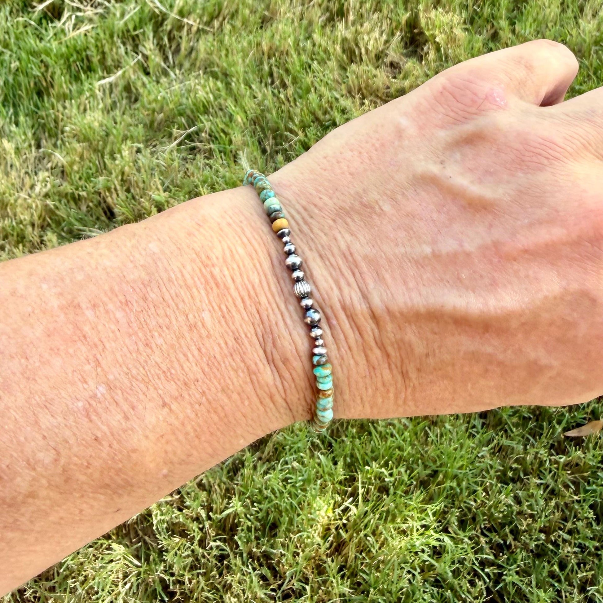 Kingman Green Turquoise & Desert Pearl Bracelet | Sterling Silver Southwestern Jewelry