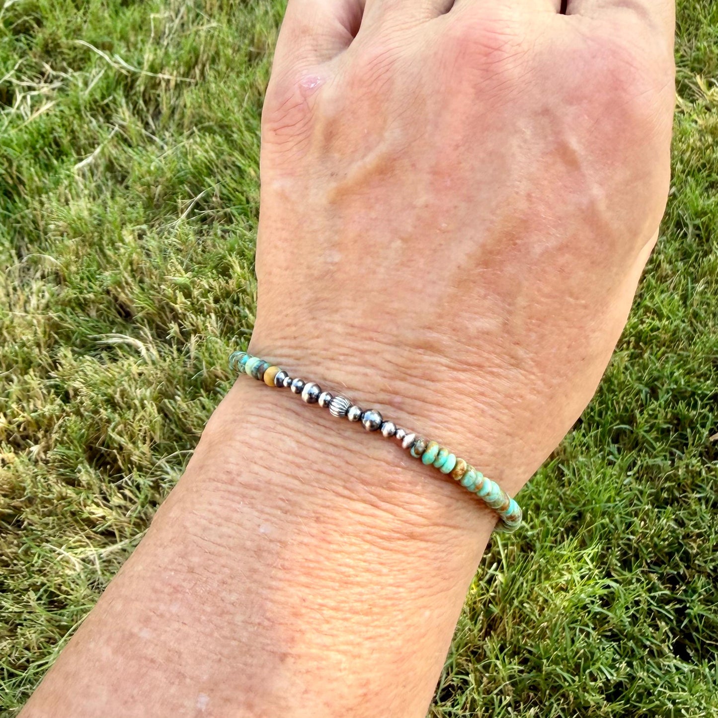 Kingman Green Turquoise & Desert Pearl Bracelet | Sterling Silver Southwestern Jewelry