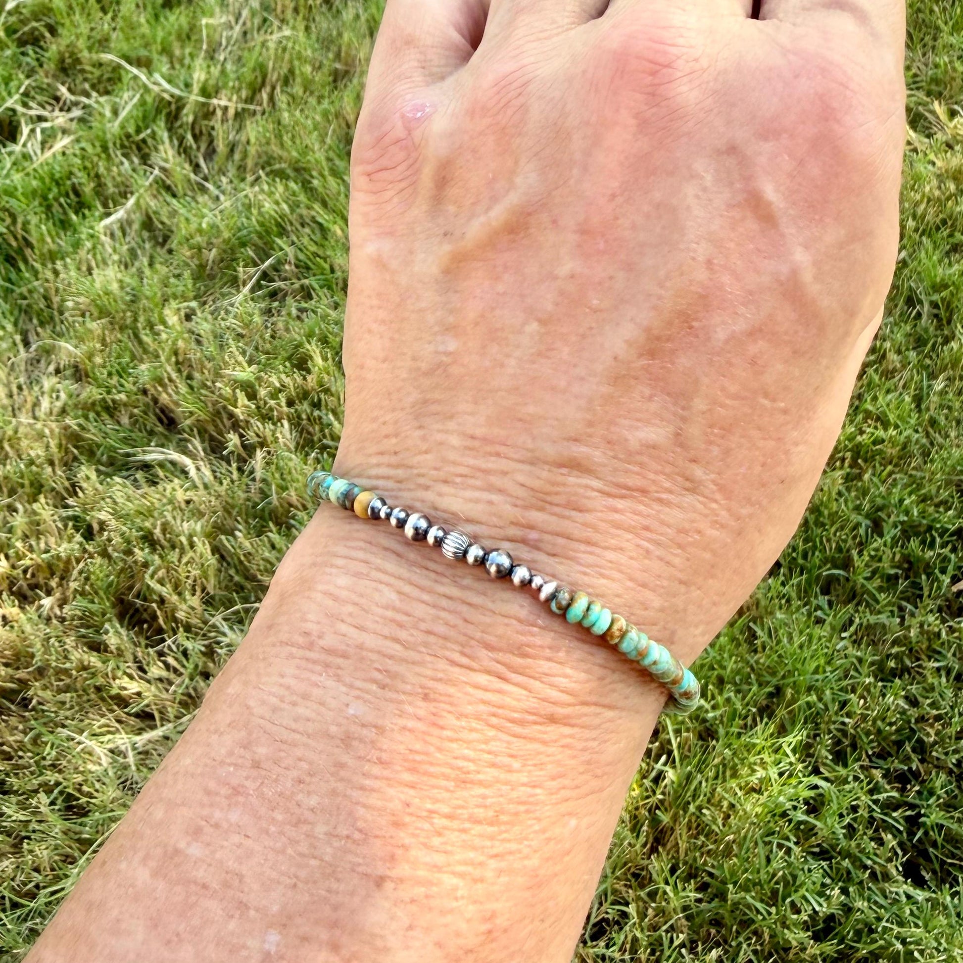 Kingman Green Turquoise & Desert Pearl Bracelet | Sterling Silver Southwestern Jewelry