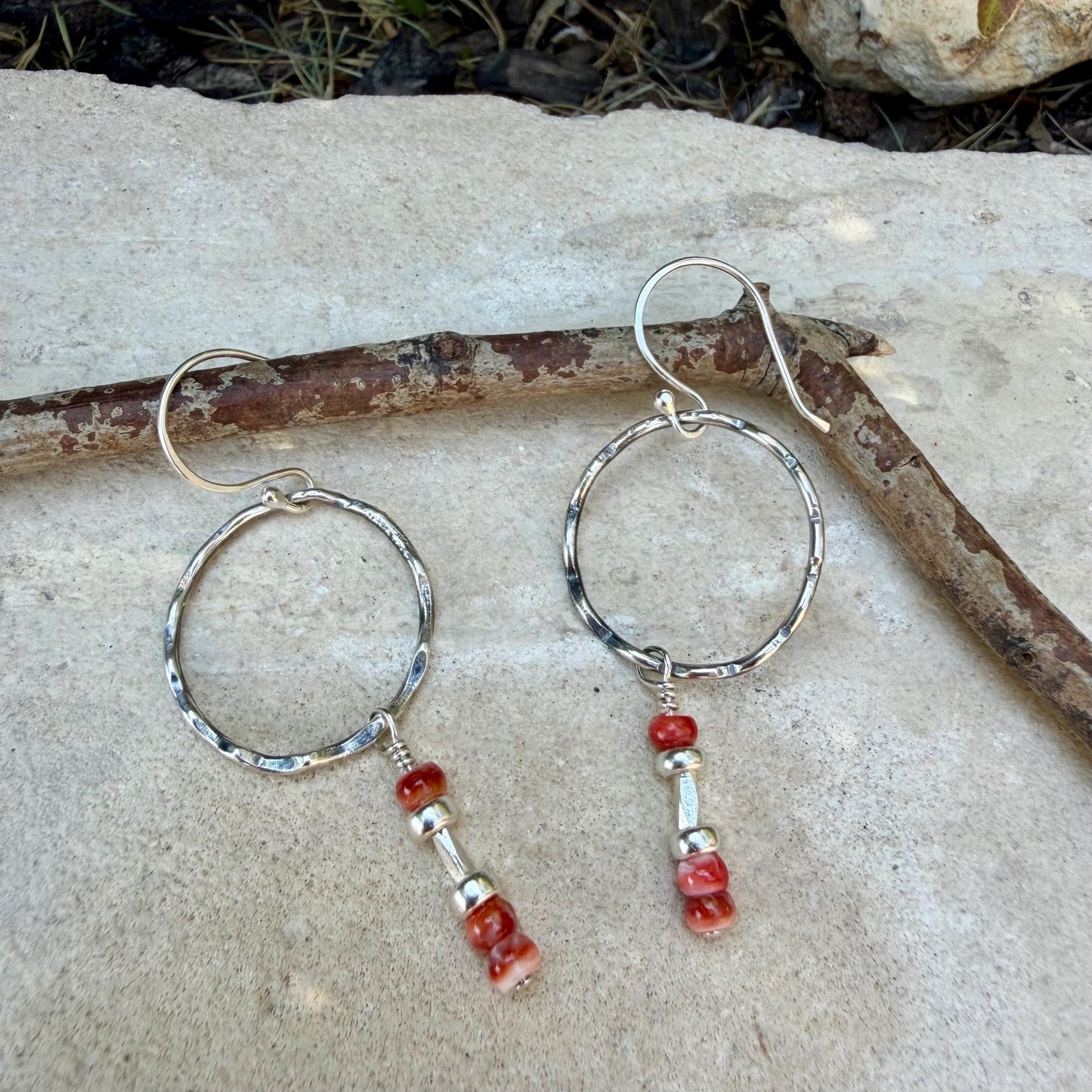 Spiny Oyster Circle Earrings • Sterling Silver • Southwestern Jewelry