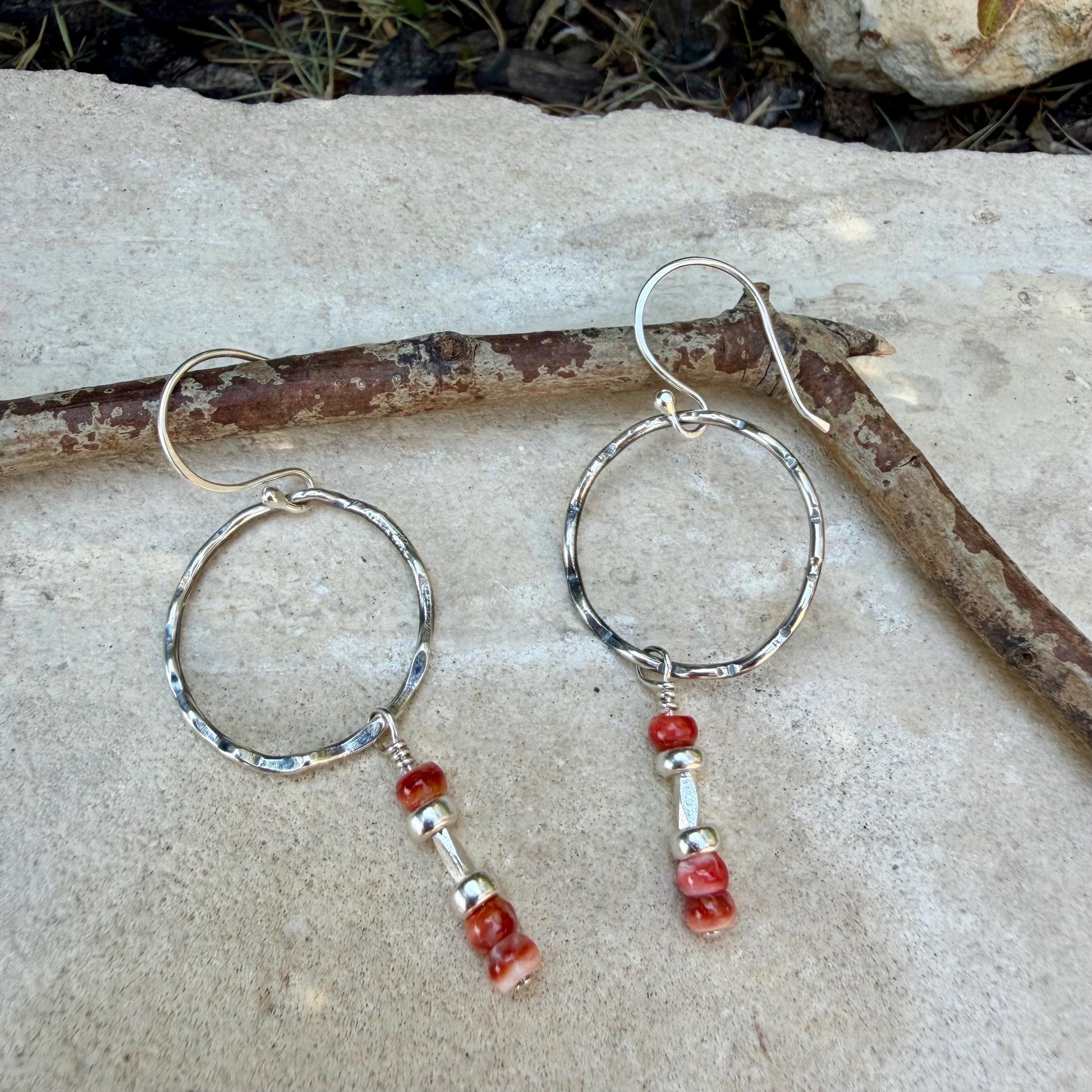 Spiny Oyster Circle Earrings • Sterling Silver • Southwestern Jewelry
