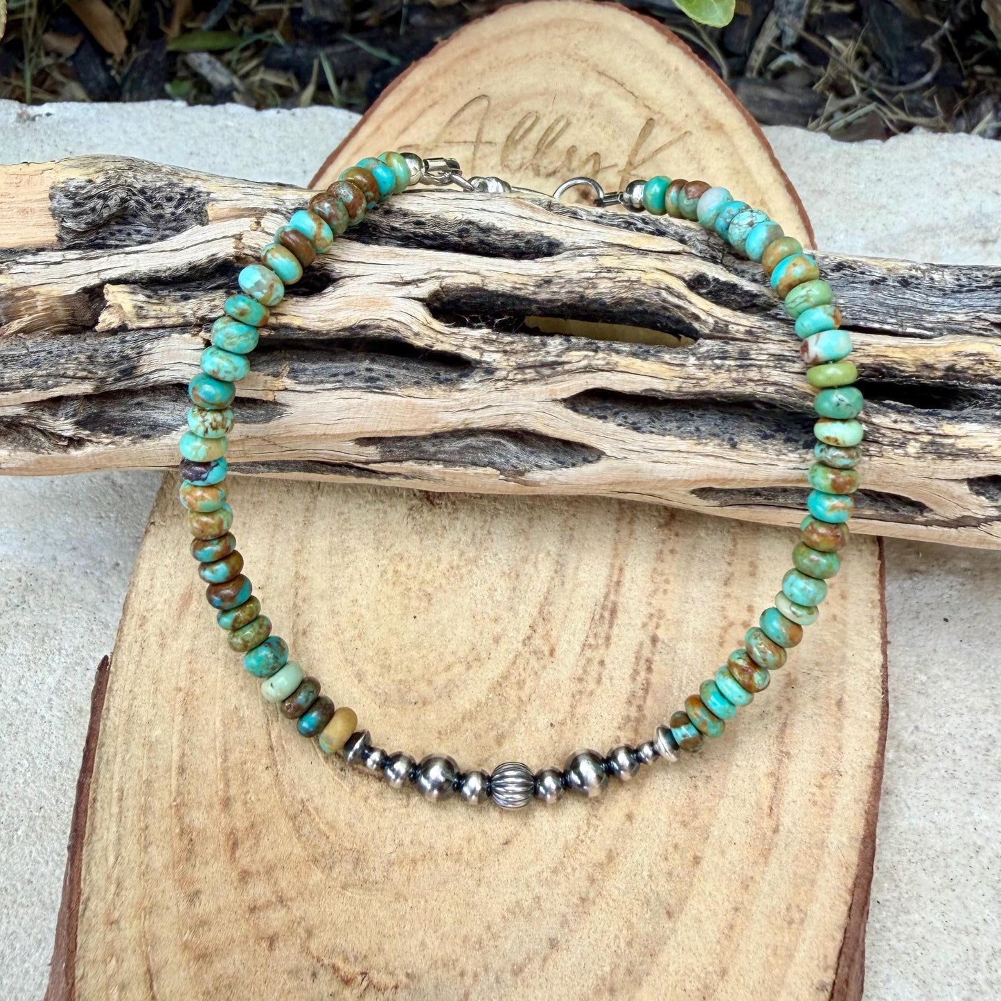 Green Turquoise & Desert Pearl Anklet • Dainty Southwestern Boho Jewelry