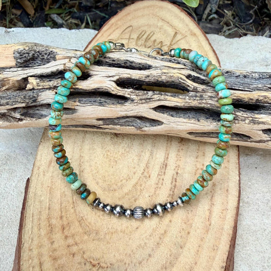 Green Turquoise & Desert Pearl Anklet • Dainty Southwestern Boho Jewelry