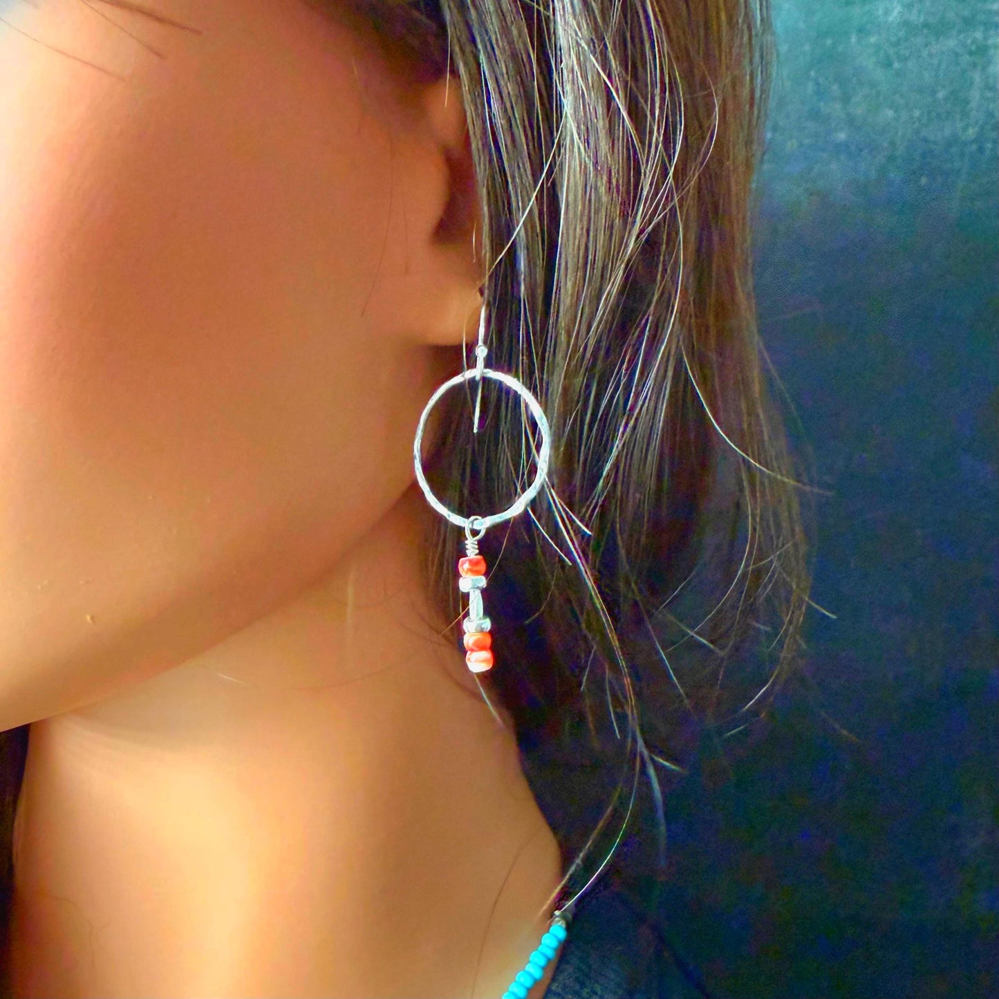 Spiny Oyster Circle Earrings • Sterling Silver • Southwestern Jewelry