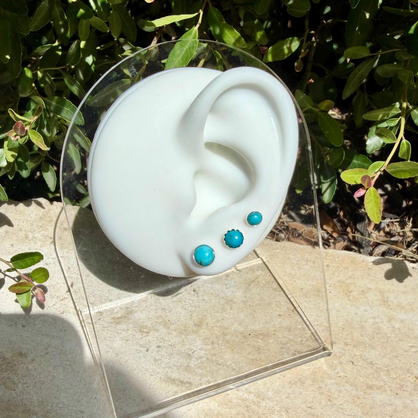 Blue Kingman Turquoise Stud Earrings • Sterling Silver • 4mm 5mm 6mm Options