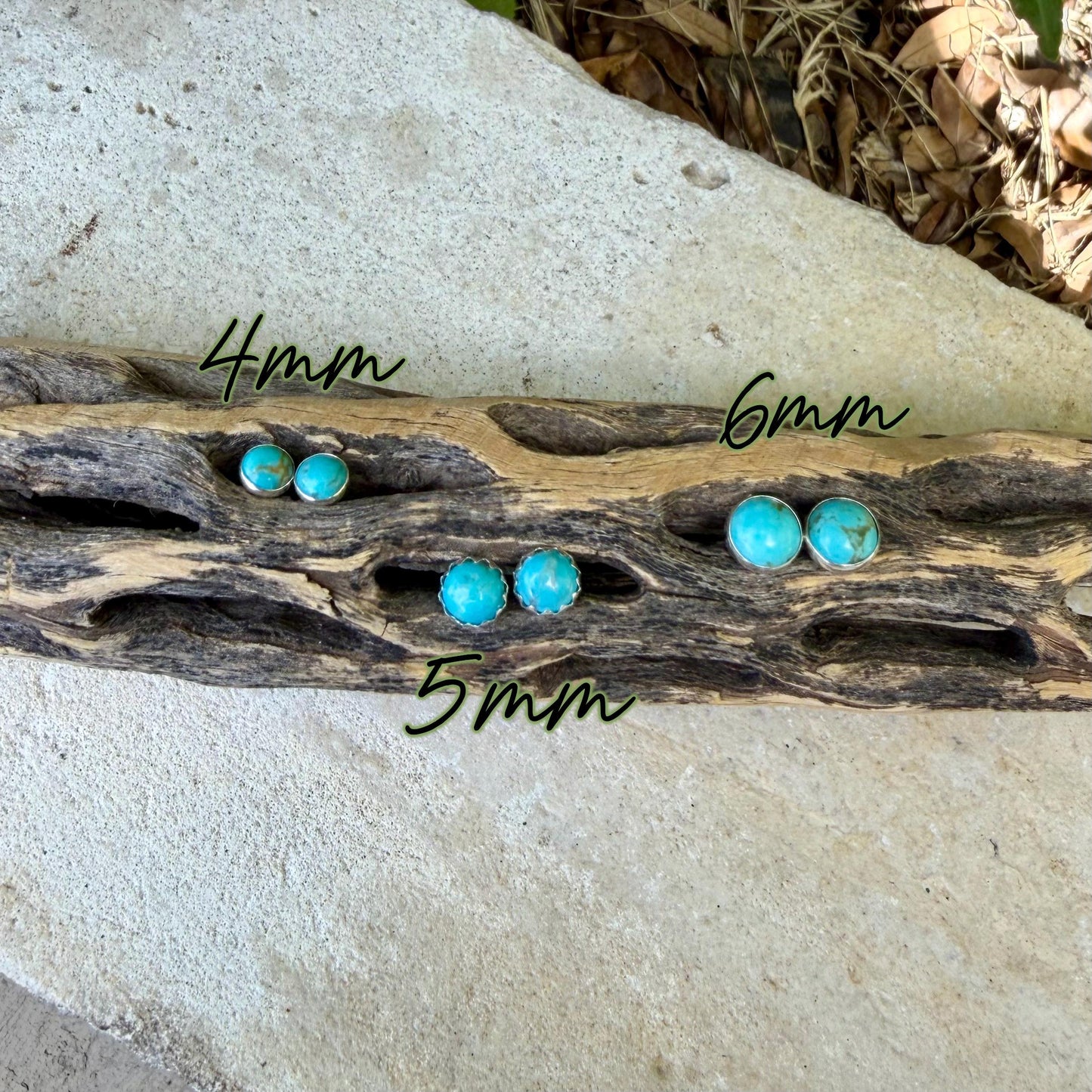 Blue Kingman Turquoise Stud Earrings • Sterling Silver • 4mm 5mm 6mm Options