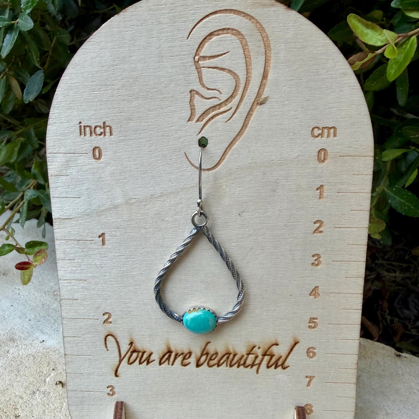 Turquoise Sterling Silver Teardrop Dangle Earrings • Rustic Southwestern Twist Wire