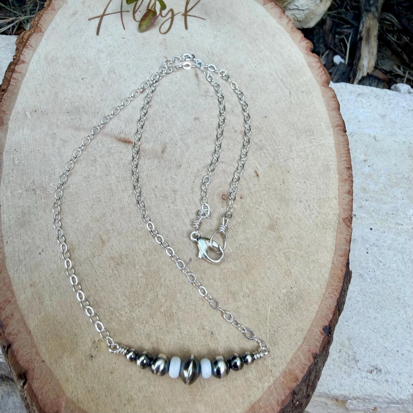 White Turquoise Bar Necklace • Sterling Silver Desert Pearls • Southwest Minimalist Jewelry